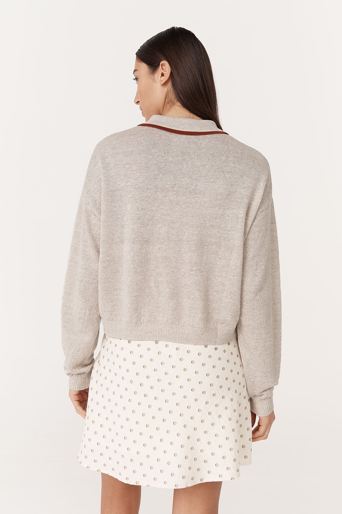 Rowie - Uma Linen Knit Polo Top - Oat Marle