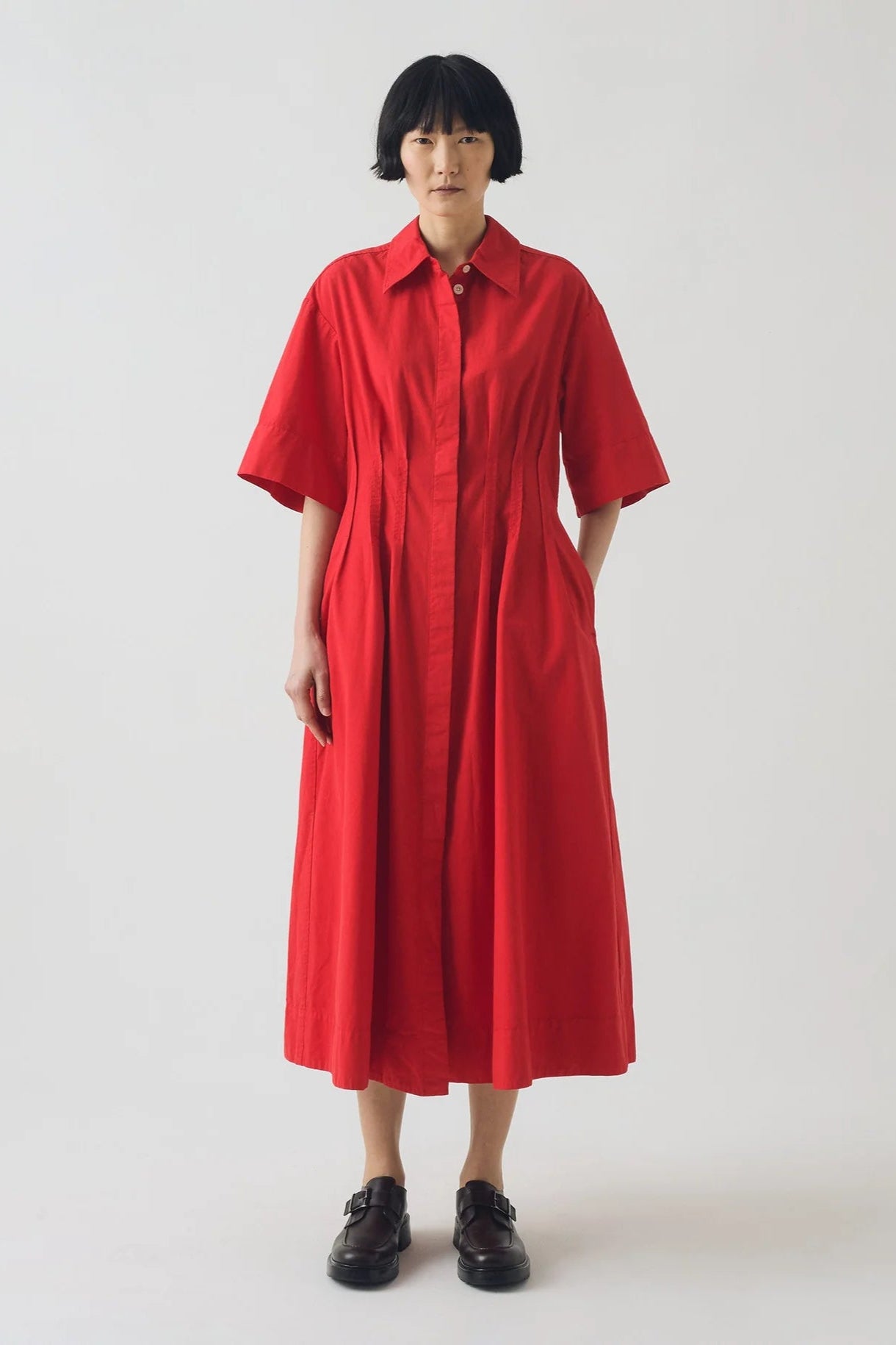 Toast - Pleated Cotton Linen Dress - Cardinal Red