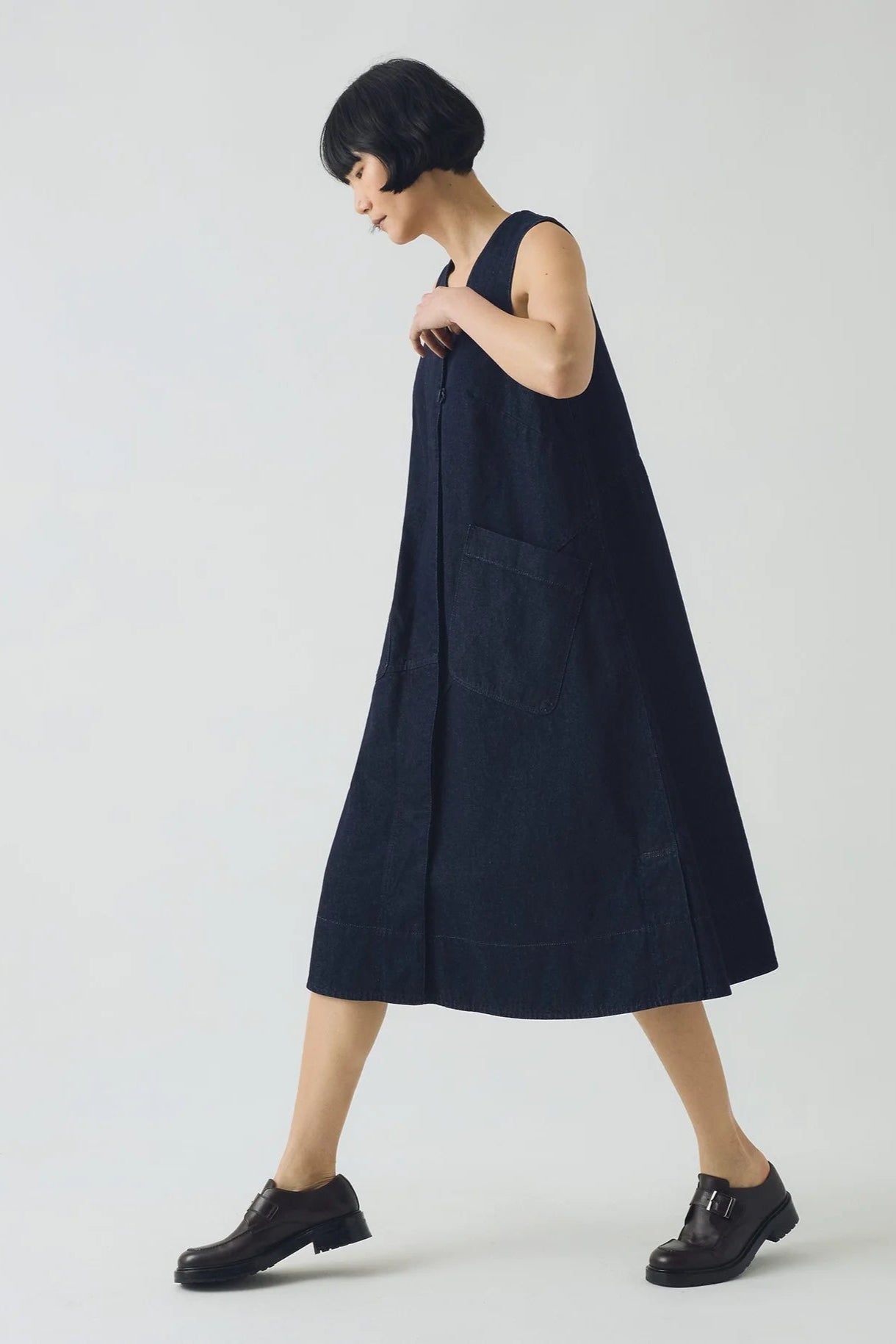 Toast - A Line Denim Tunic Dress - Indigo