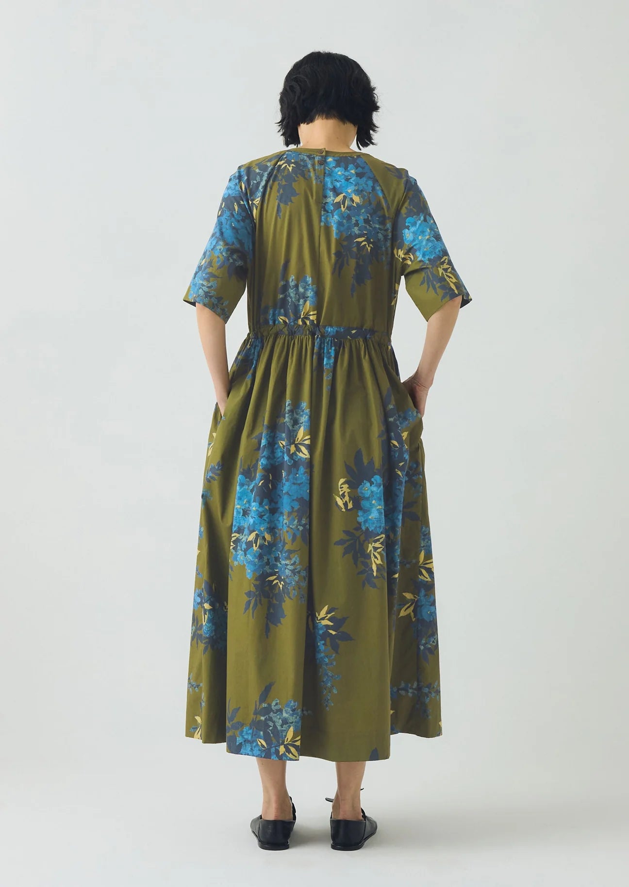 Toast - Botanical Shadow Print Cotton Dress - Olive