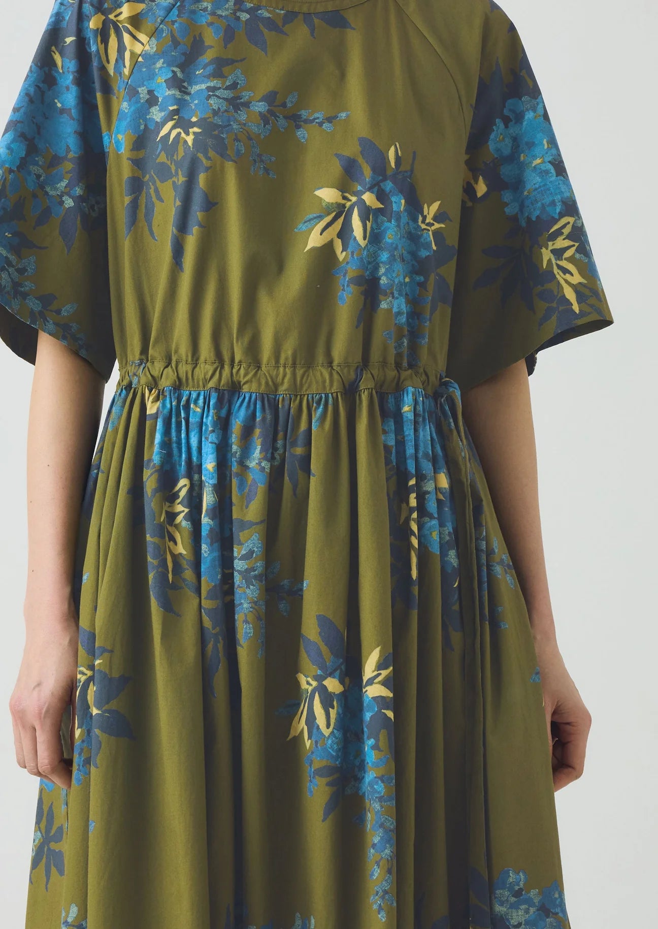 Toast - Botanical Shadow Print Cotton Dress - Olive