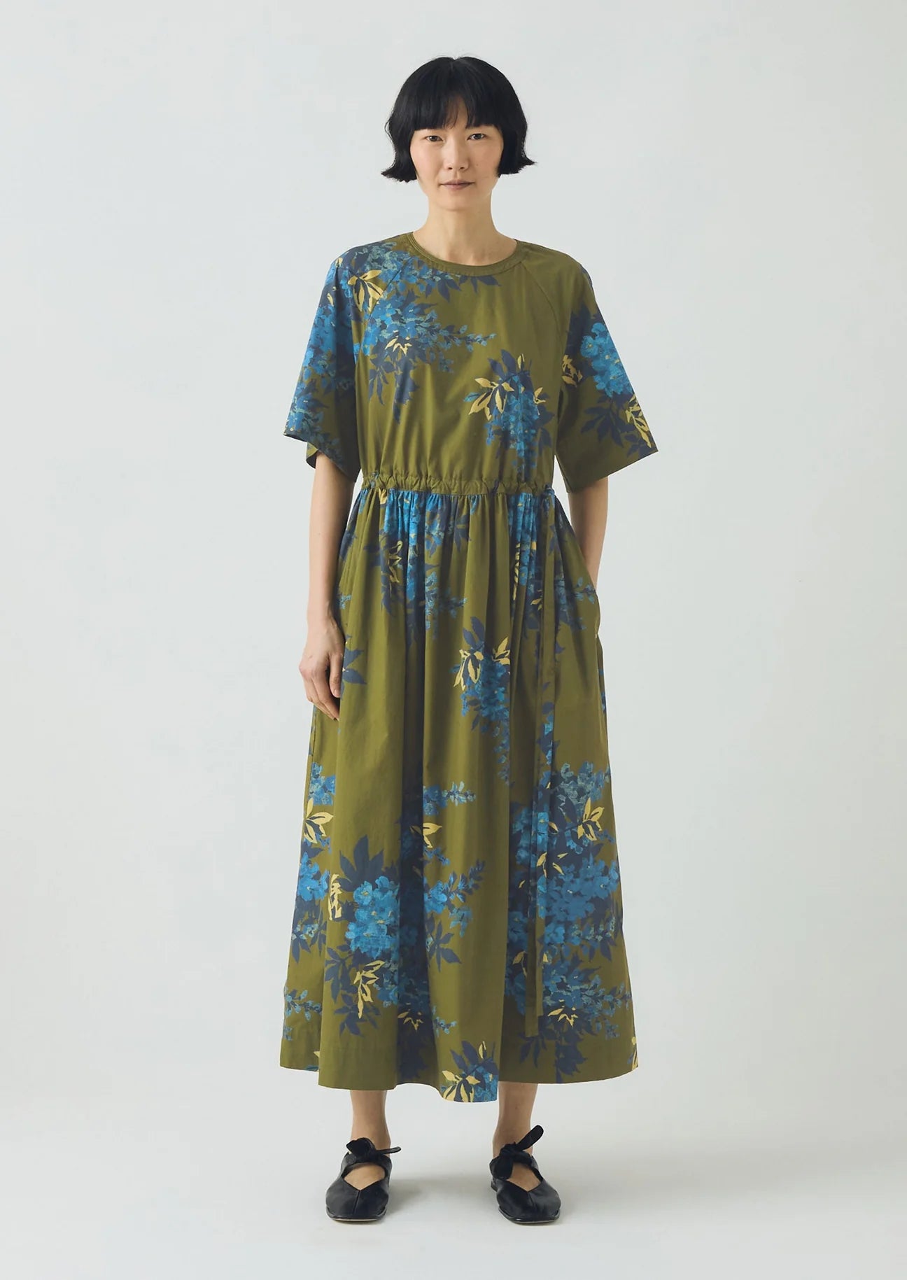 Toast - Botanical Shadow Print Cotton Dress - Olive