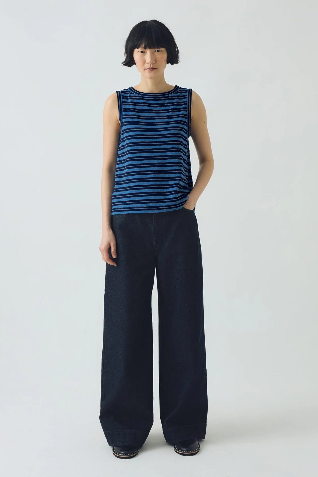 Toast - Stripe Cotton Tank Top - Navy/Celestial Blue