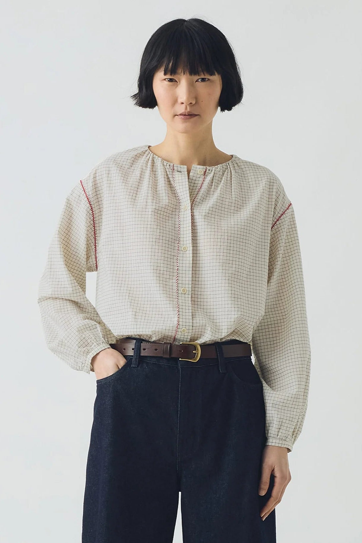 Toast - Graph Check Mul Mul Shirt - Ecru