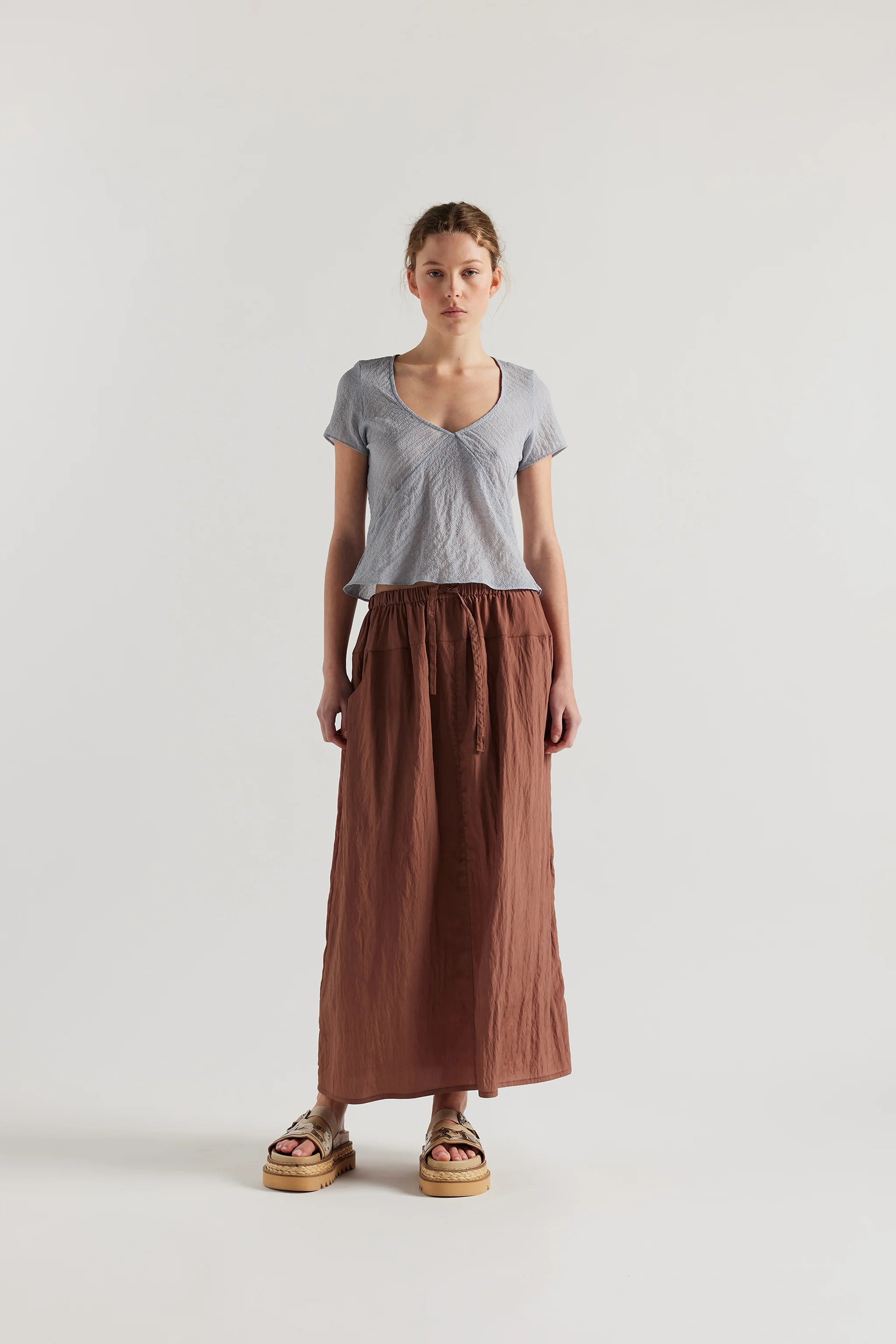 Kloke - Centred V-Neck Top - Pale Blue