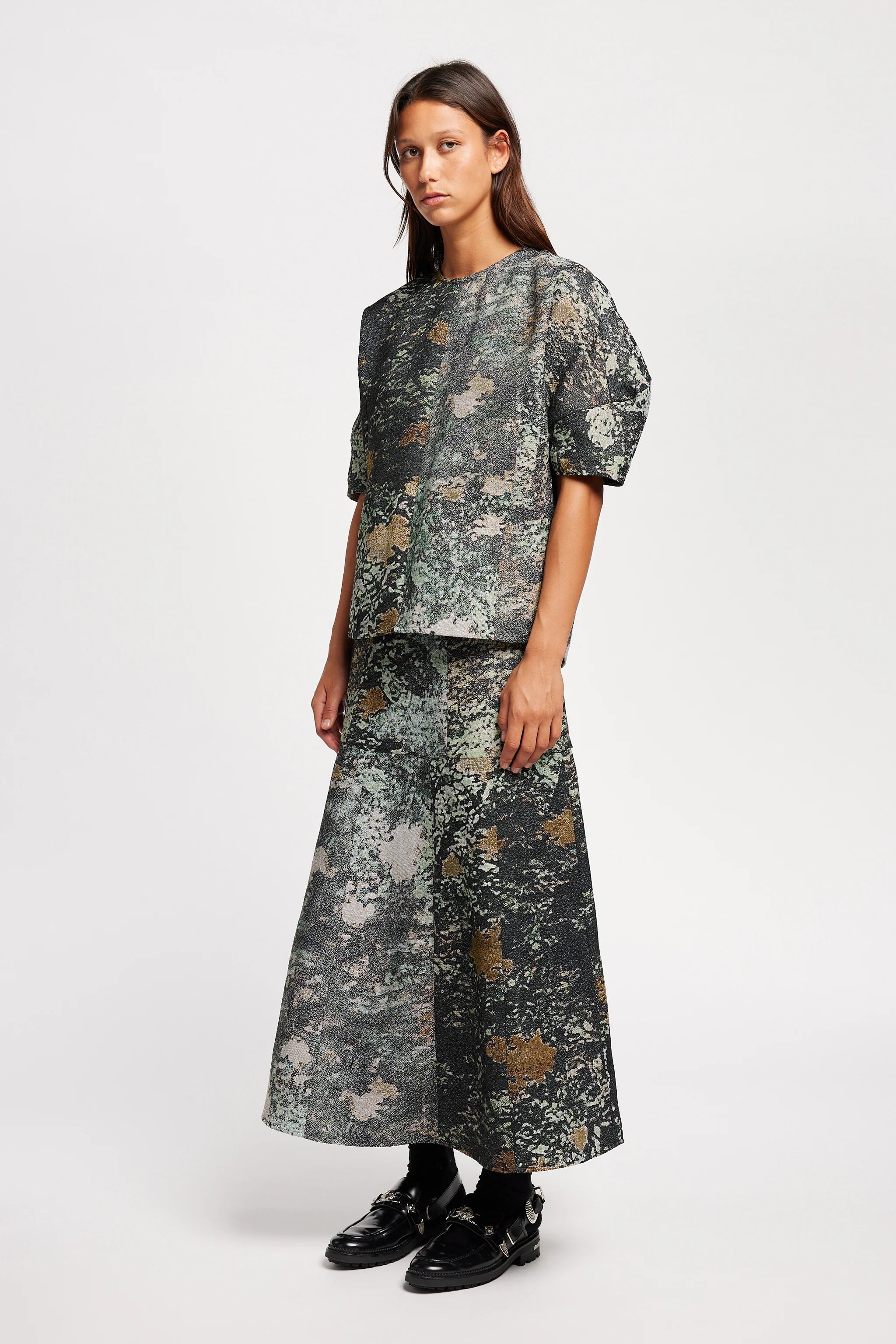 Kloke - Optic Jacquard Skirt - Green Print