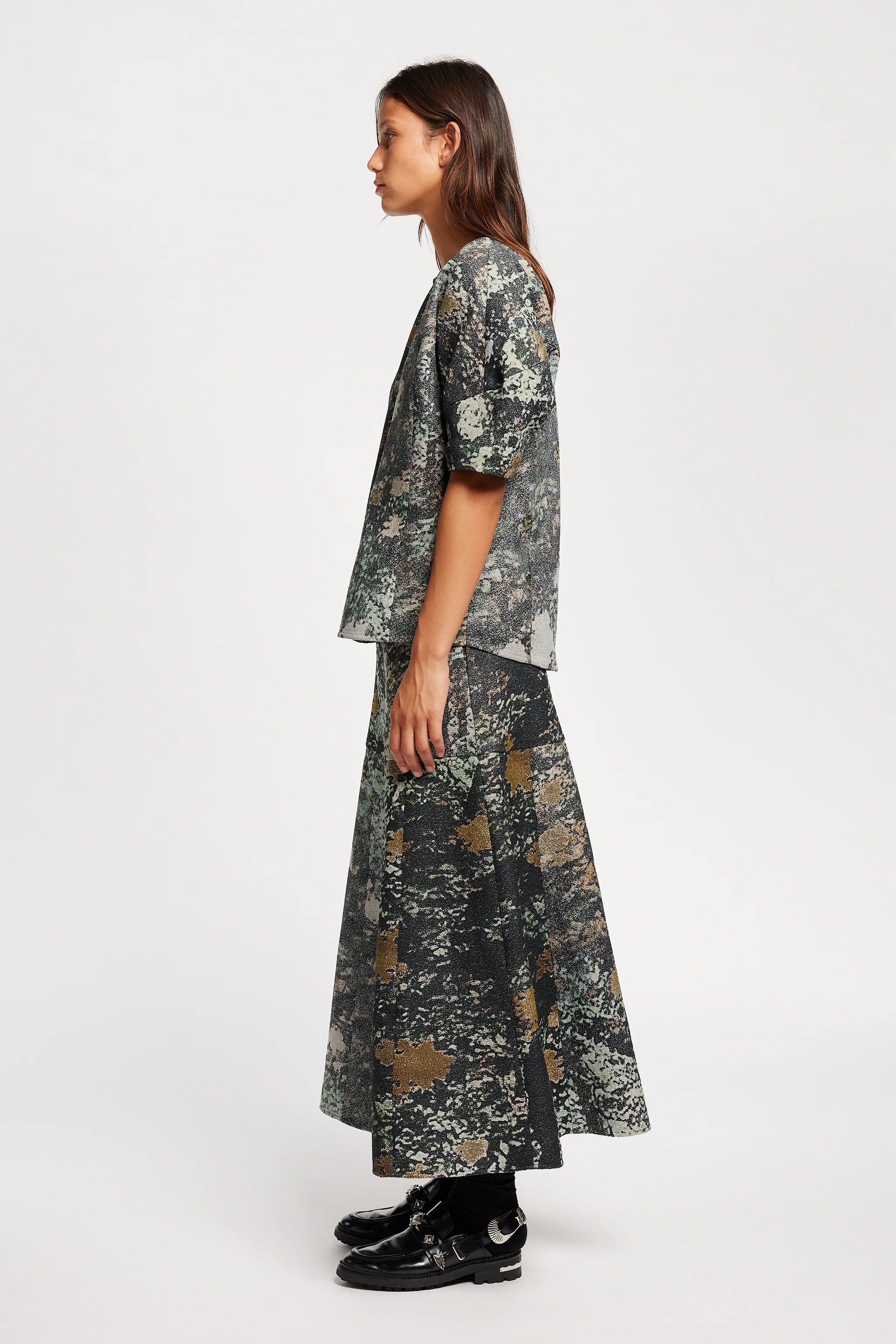 Kloke - Optic Jacquard Skirt - Green Print