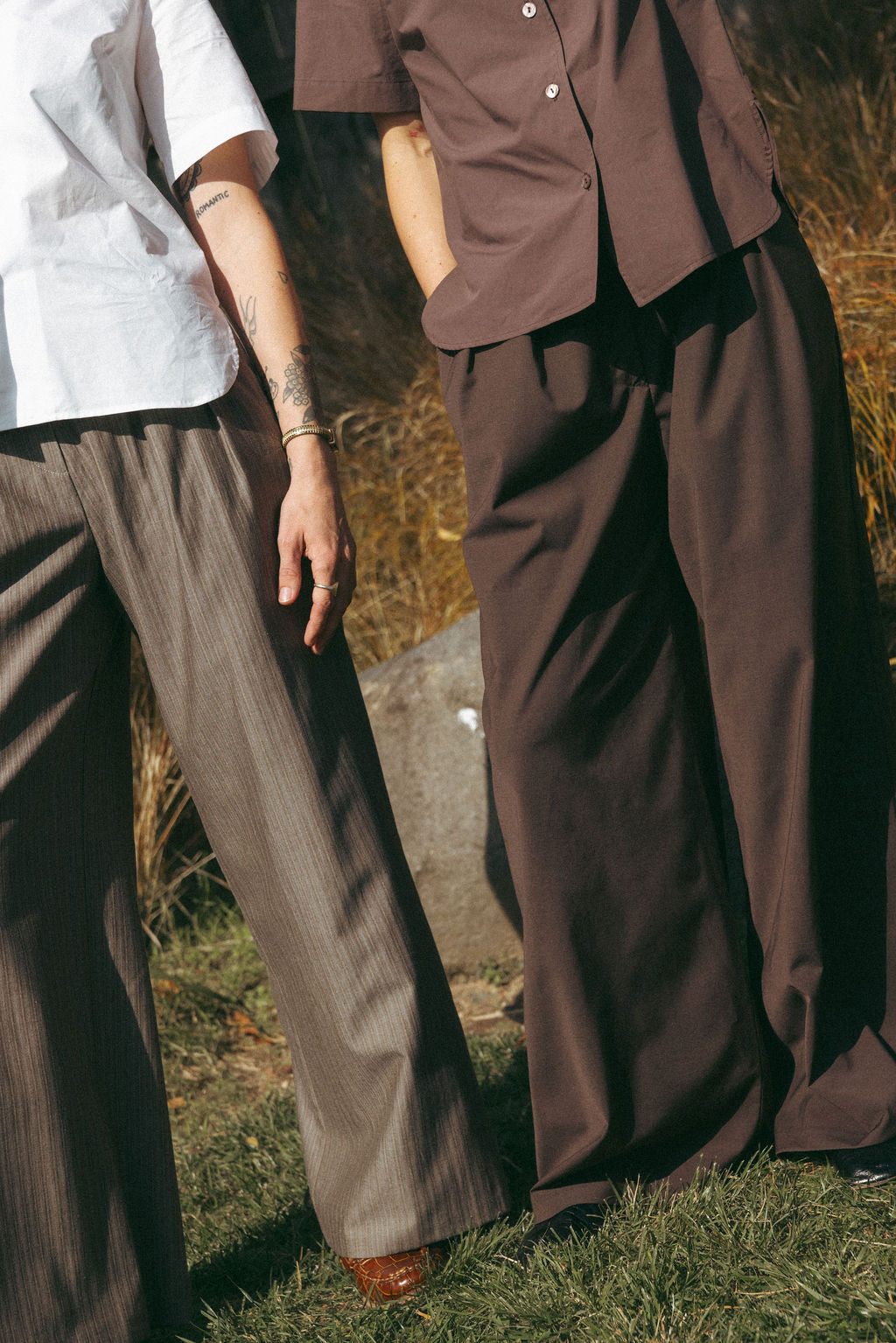 Annie - Soft Tailored Trouser - Stone Stripe