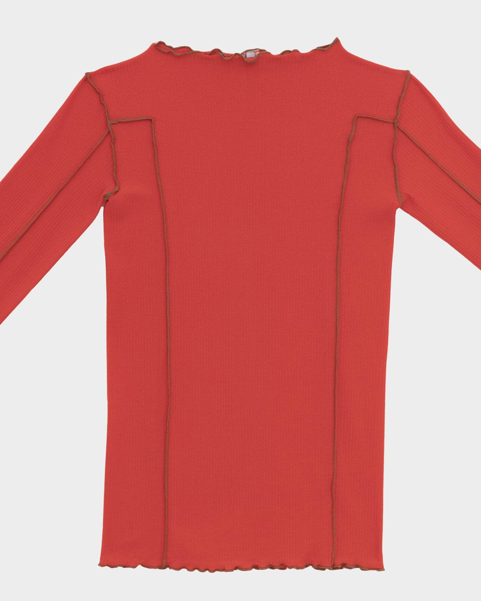 Baserange - Omato Long Sleeve Tee - Fine Organic Cotton Rib - My Red/Brown