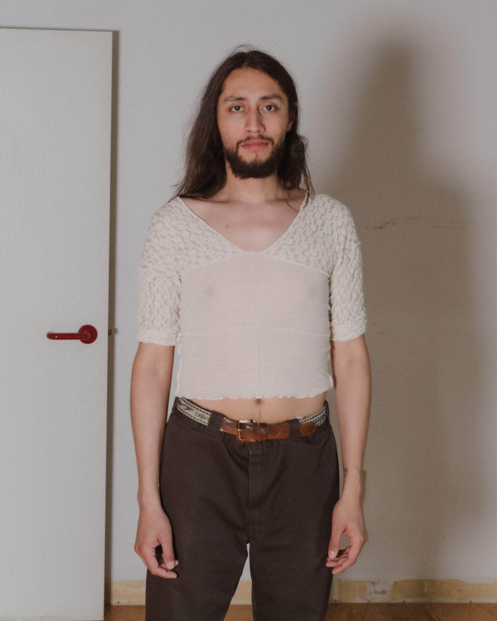 Baserange - Nehru Long Sleeve Tee - Lace & Wool - Undyed