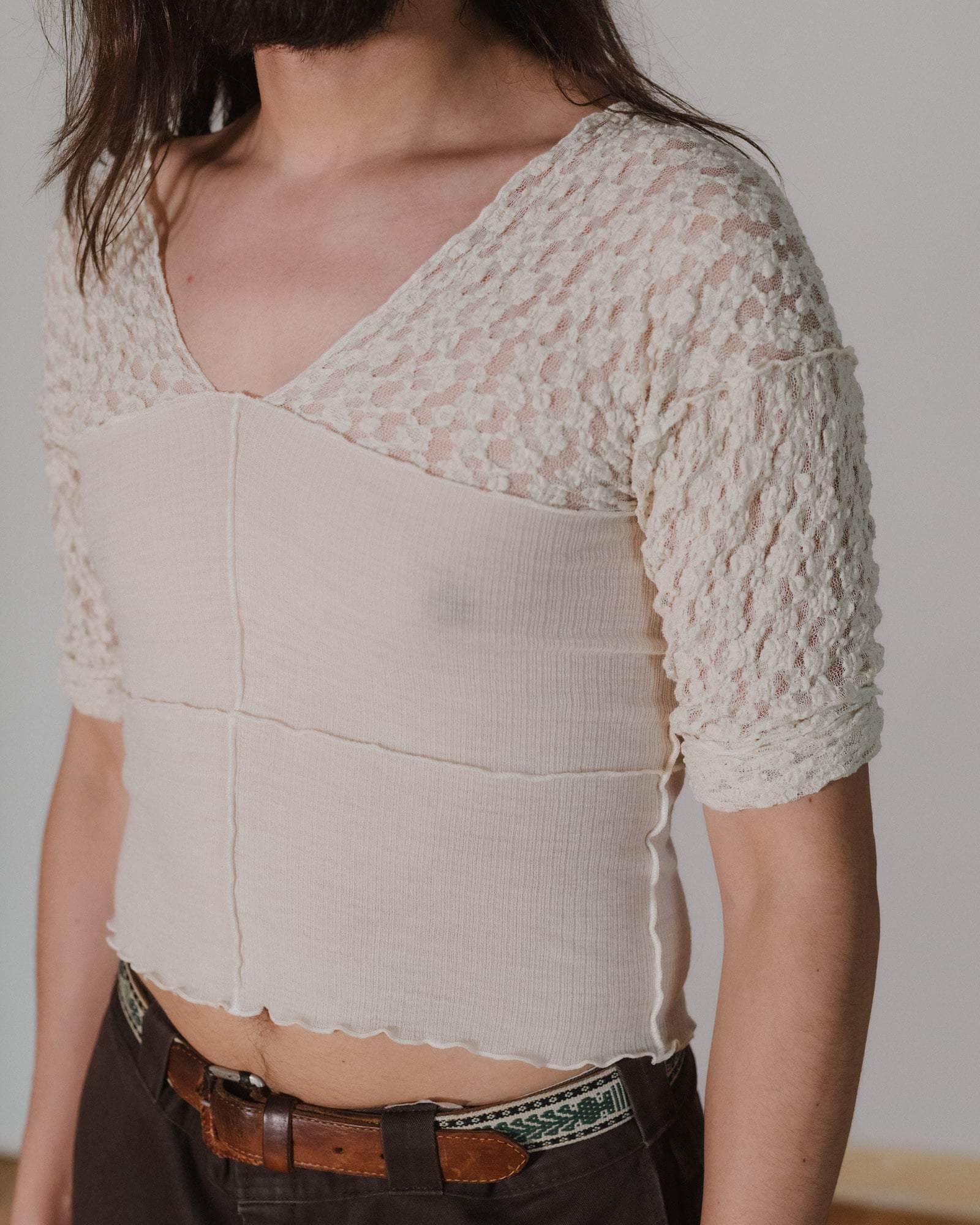 Baserange - Nehru Long Sleeve Tee - Lace & Wool - Undyed