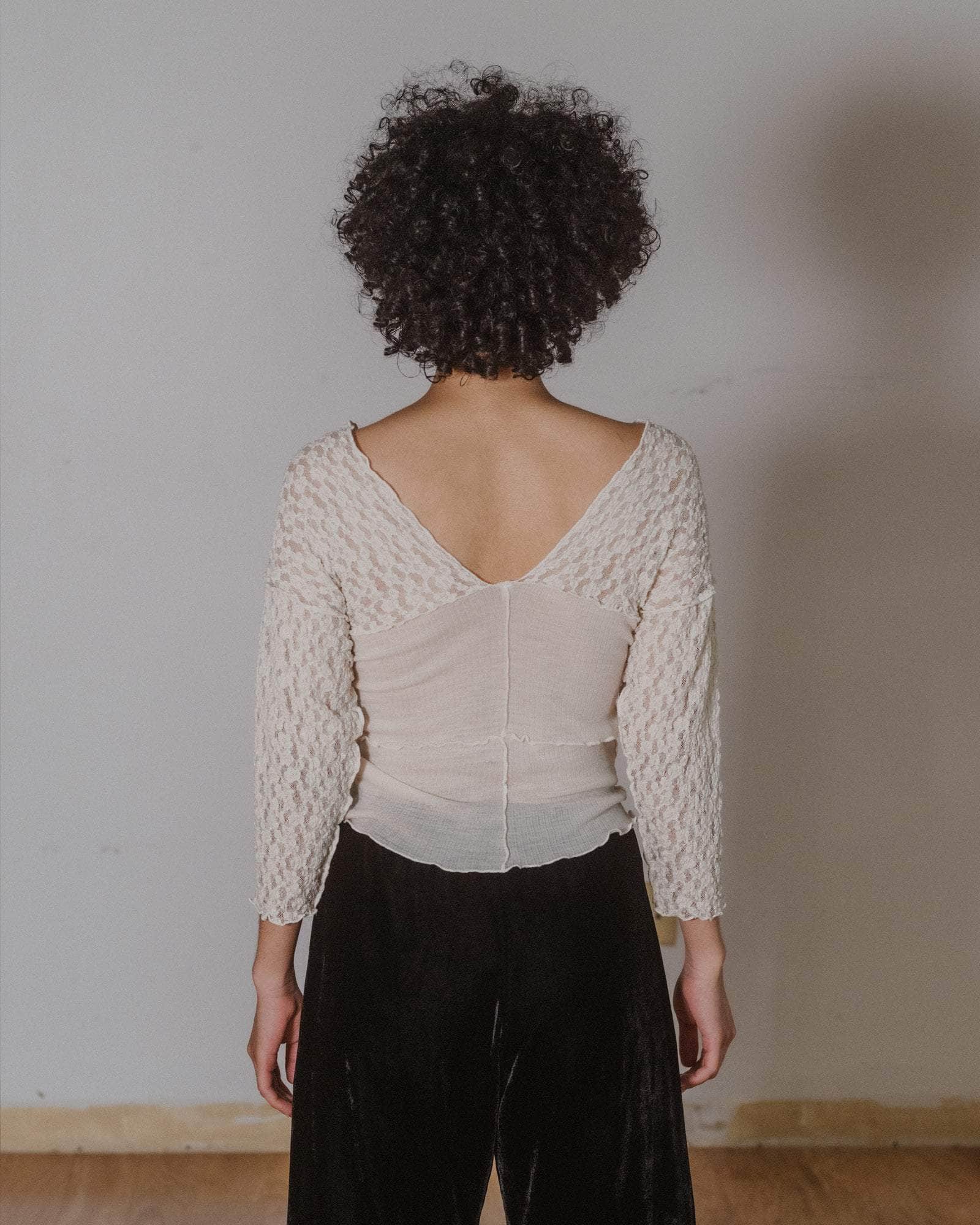 Baserange - Nehru Long Sleeve Tee - Lace & Wool - Undyed