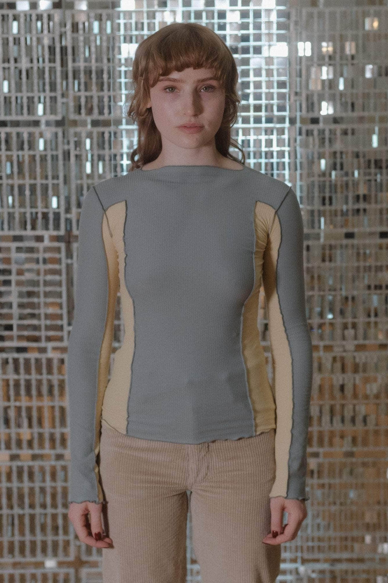 Baserange - Omato Long Sleeve Tee - Fine Organic Cotton Rib - Bow Blue/Hen Yellow