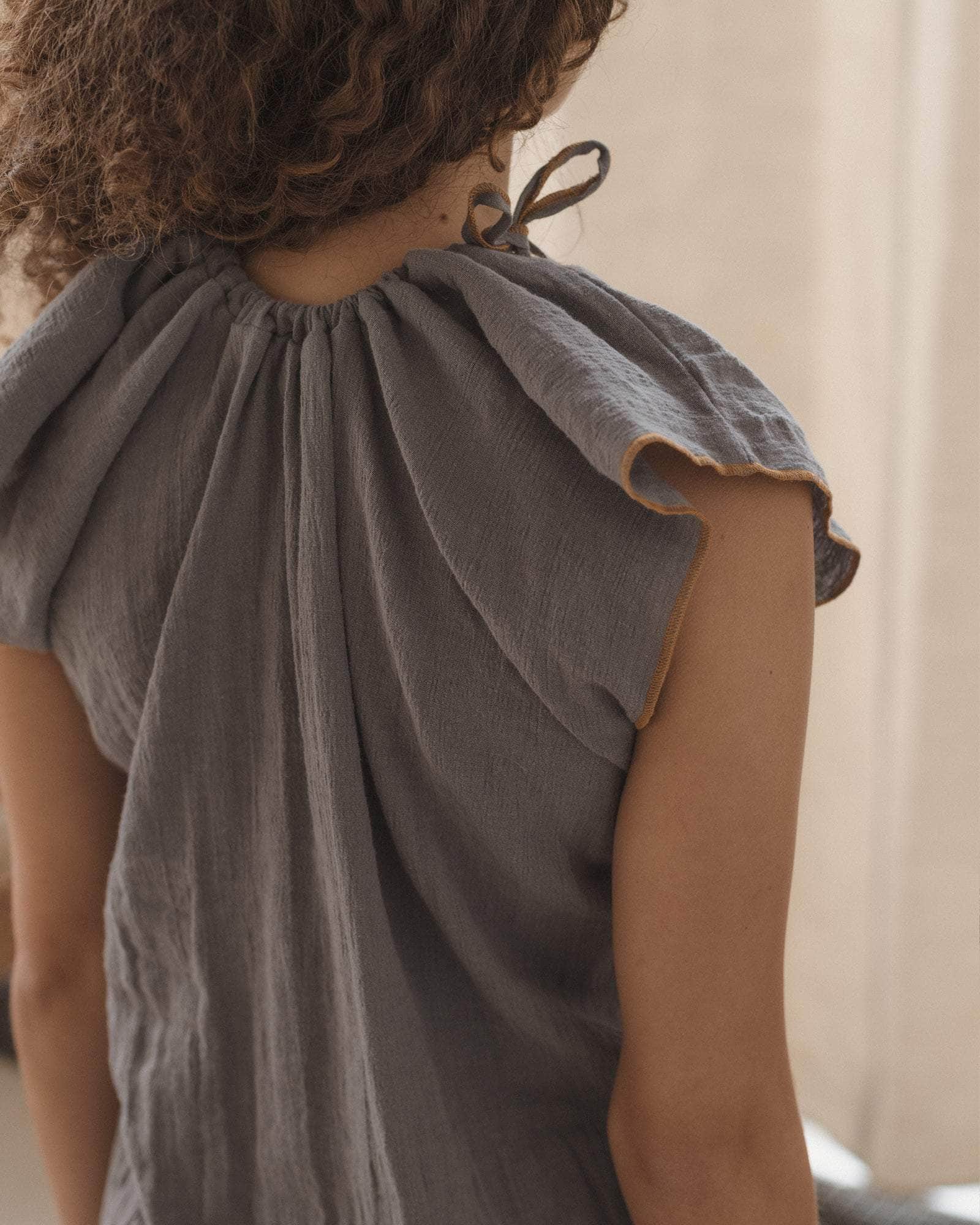 Baserange - Max Top - Crinkle Linen - Baylon Grey/Yellow