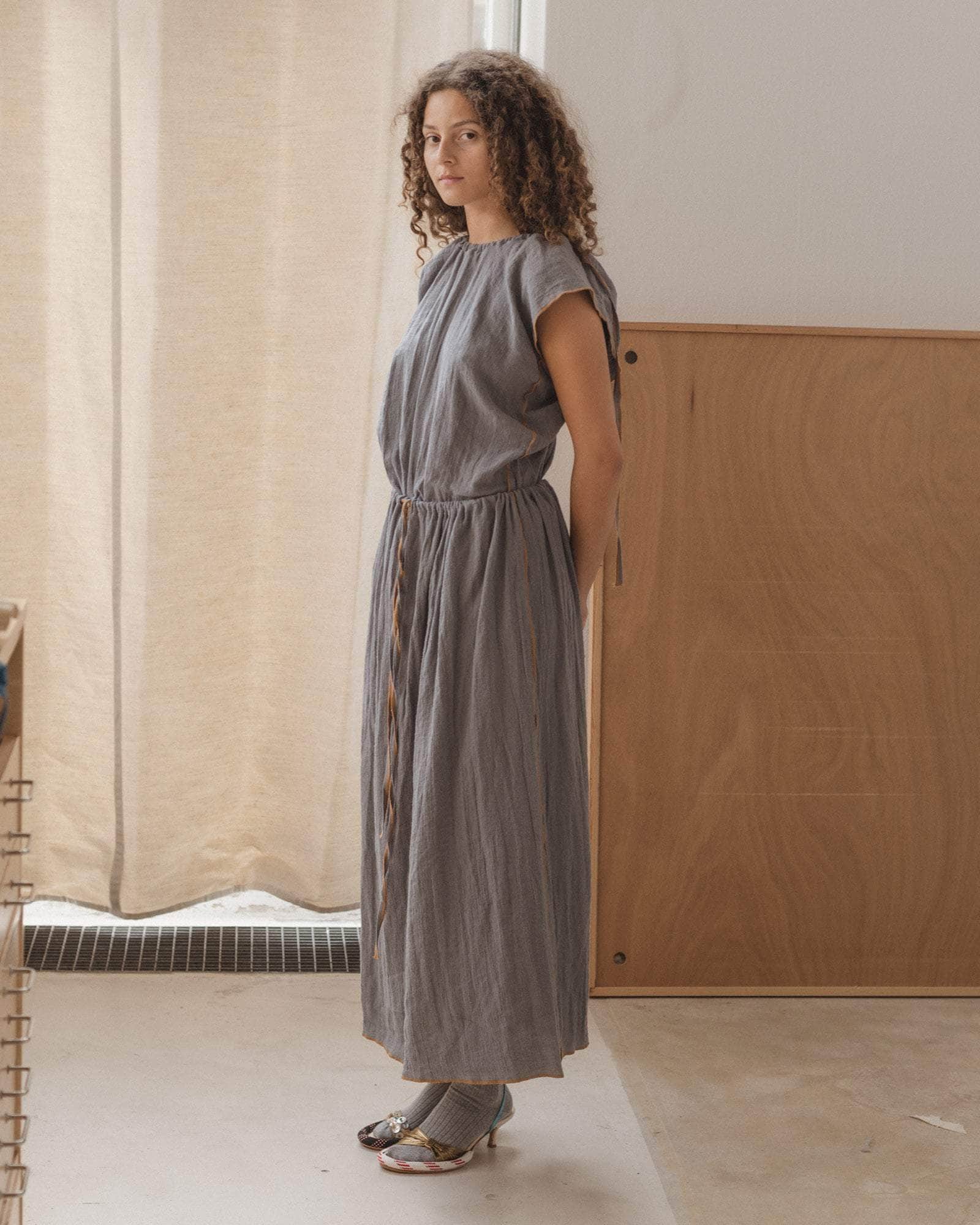 Baserange - Max Top - Crinkle Linen - Baylon Grey/Yellow
