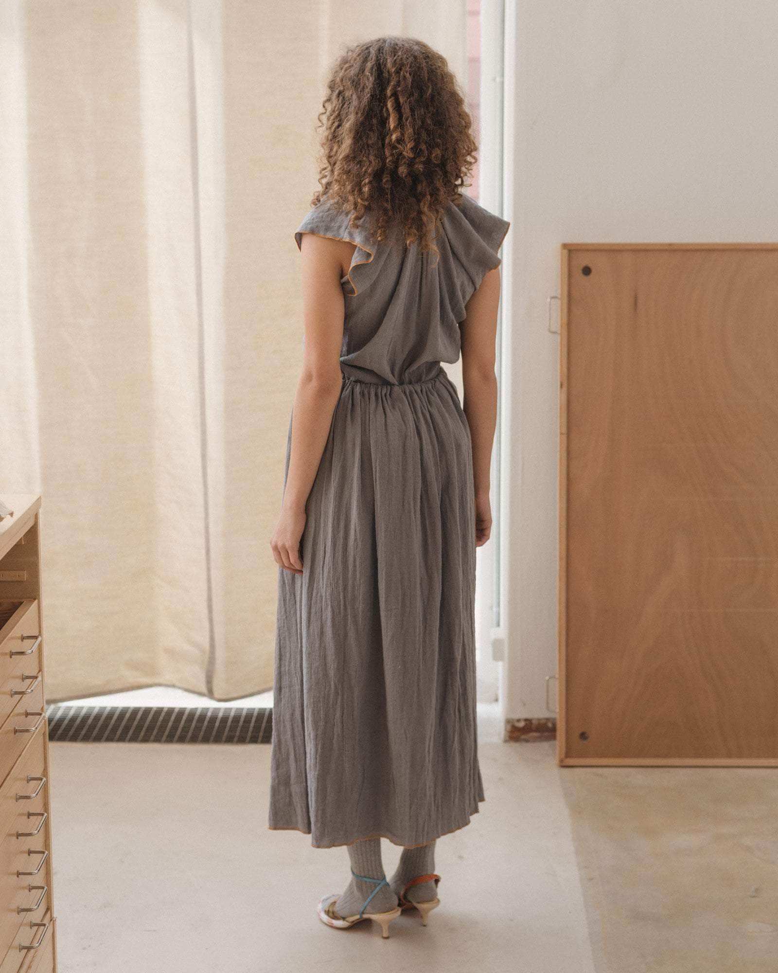 Baserange - Max Top - Crinkle Linen - Baylon Grey/Yellow
