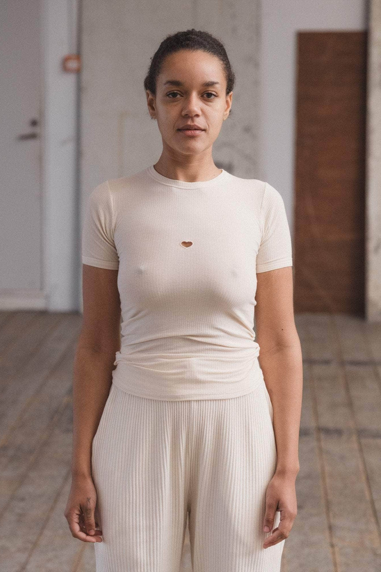 Baserange - Heart Tee Shirt - Fine Organic Cotton Rib - Undyed