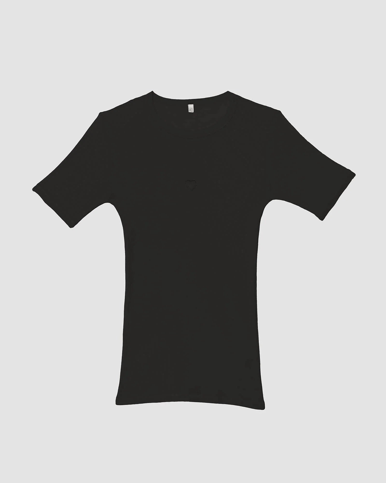 Baserange - Heart Tee Shirt - Fine Organic Cotton Rib - Black