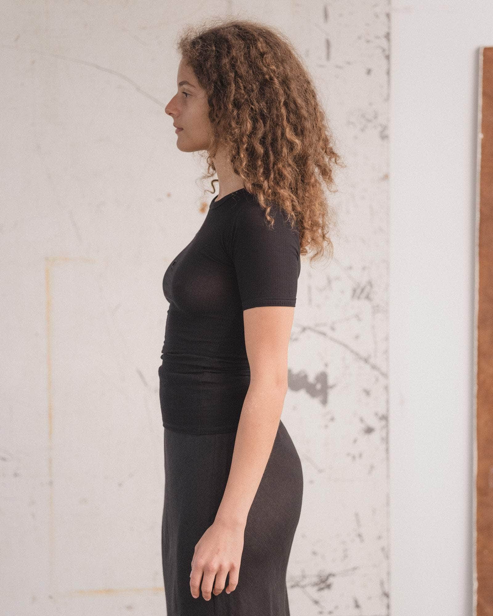 Baserange - Heart Tee Shirt - Fine Organic Cotton Rib - Black