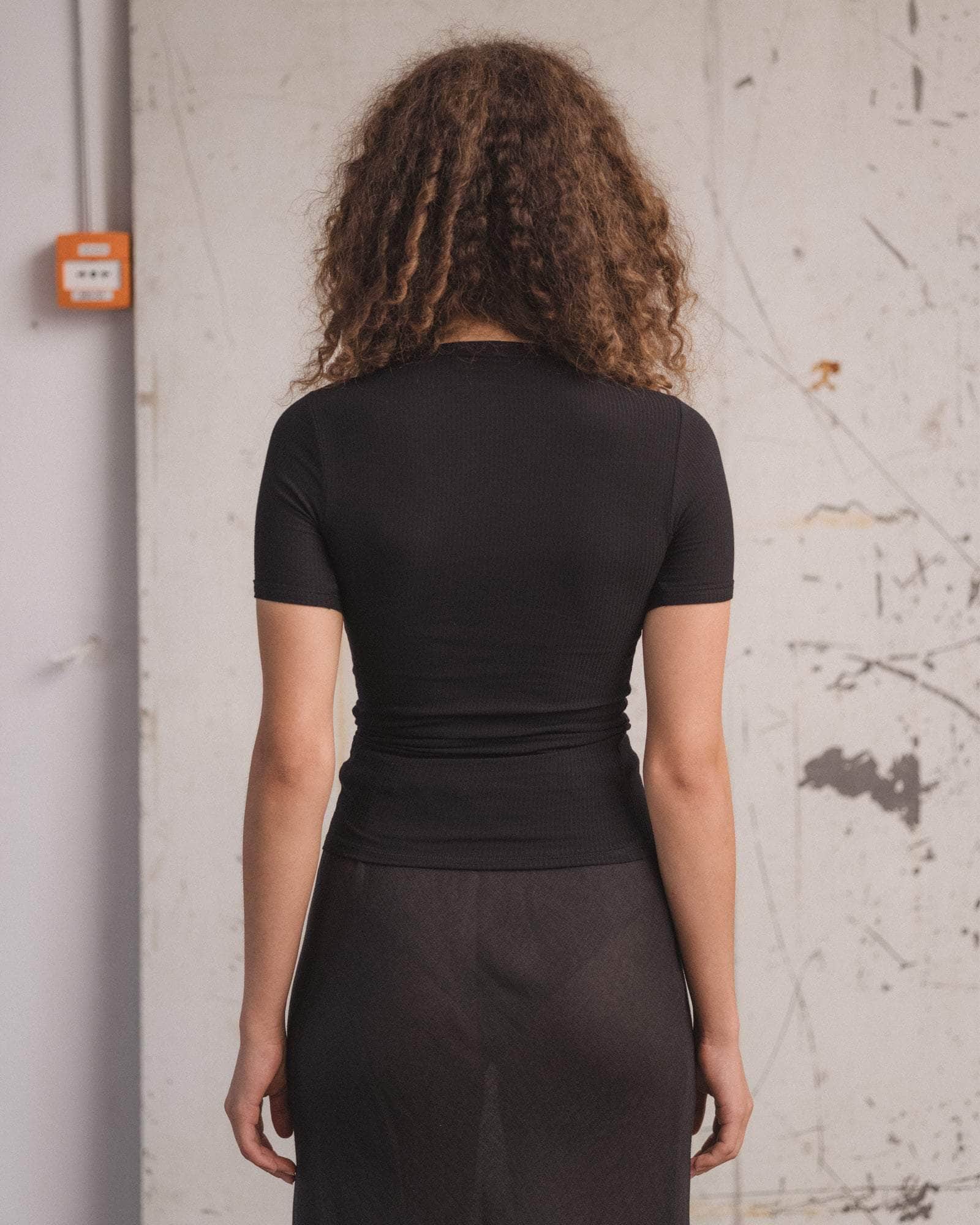 Baserange - Heart Tee Shirt - Fine Organic Cotton Rib - Black