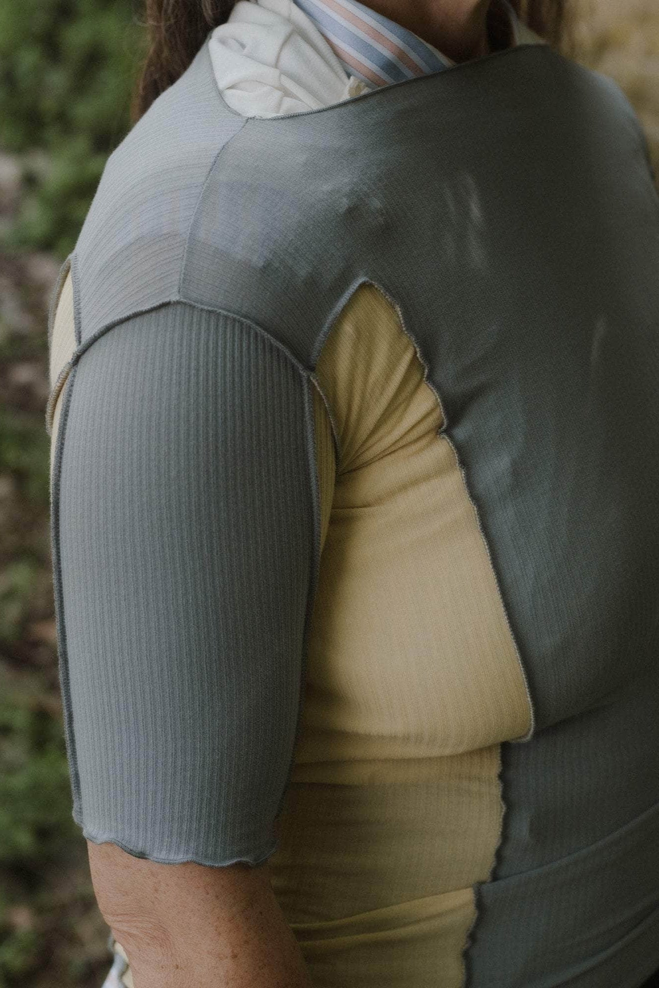 Baserange - Omato 3/4 Tee - Fine Organic Cotton Rib - Bow Blue/Hen Yellow