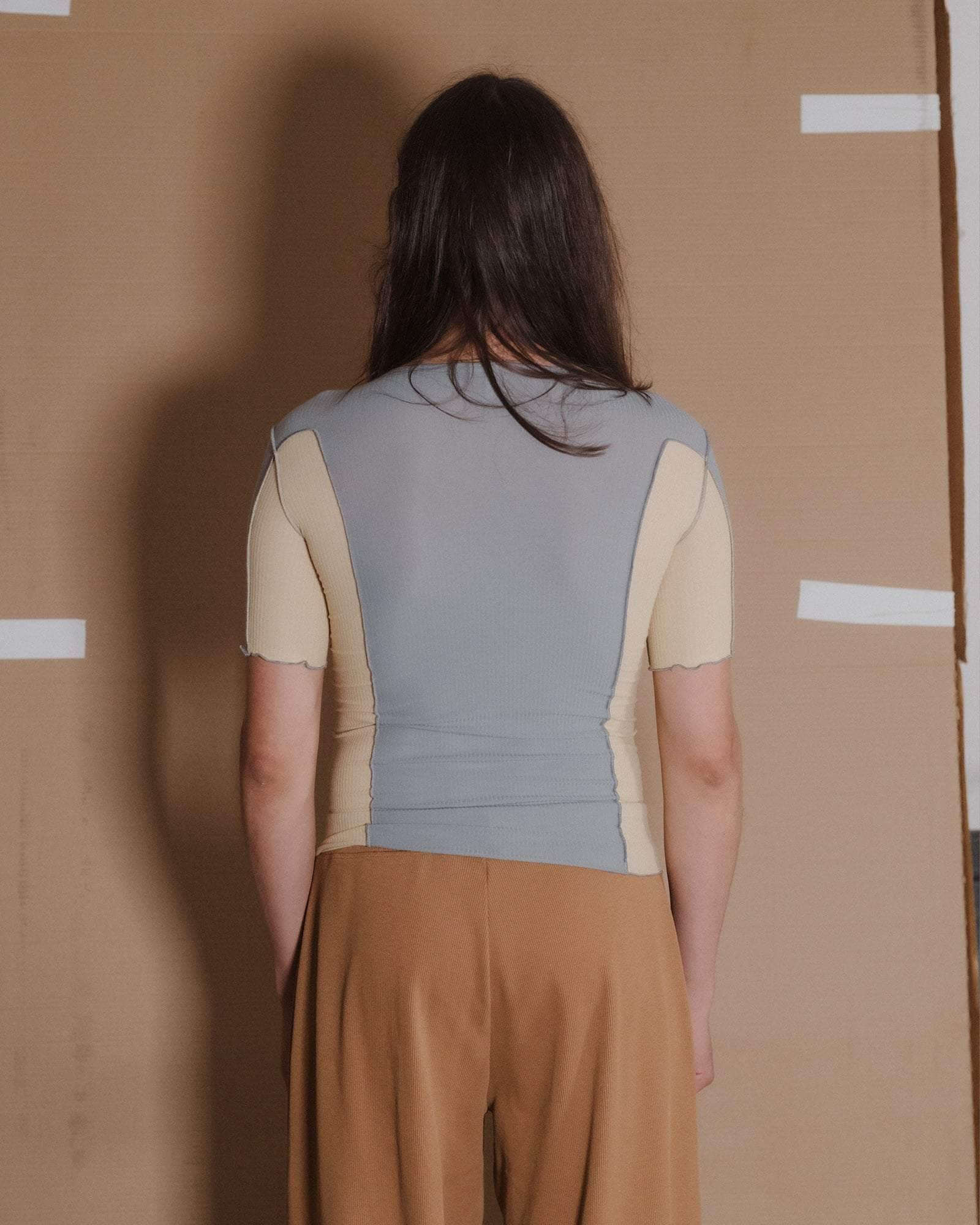 Baserange - Omato 3/4 Tee - Fine Organic Cotton Rib - Bow Blue/Hen Yellow