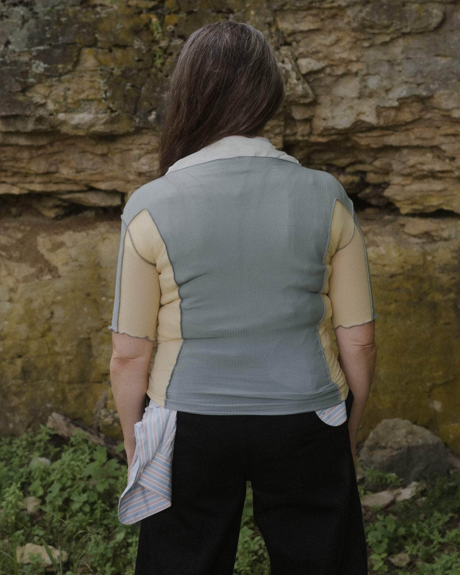 Baserange - Omato 3/4 Tee - Fine Organic Cotton Rib - Bow Blue/Hen Yellow