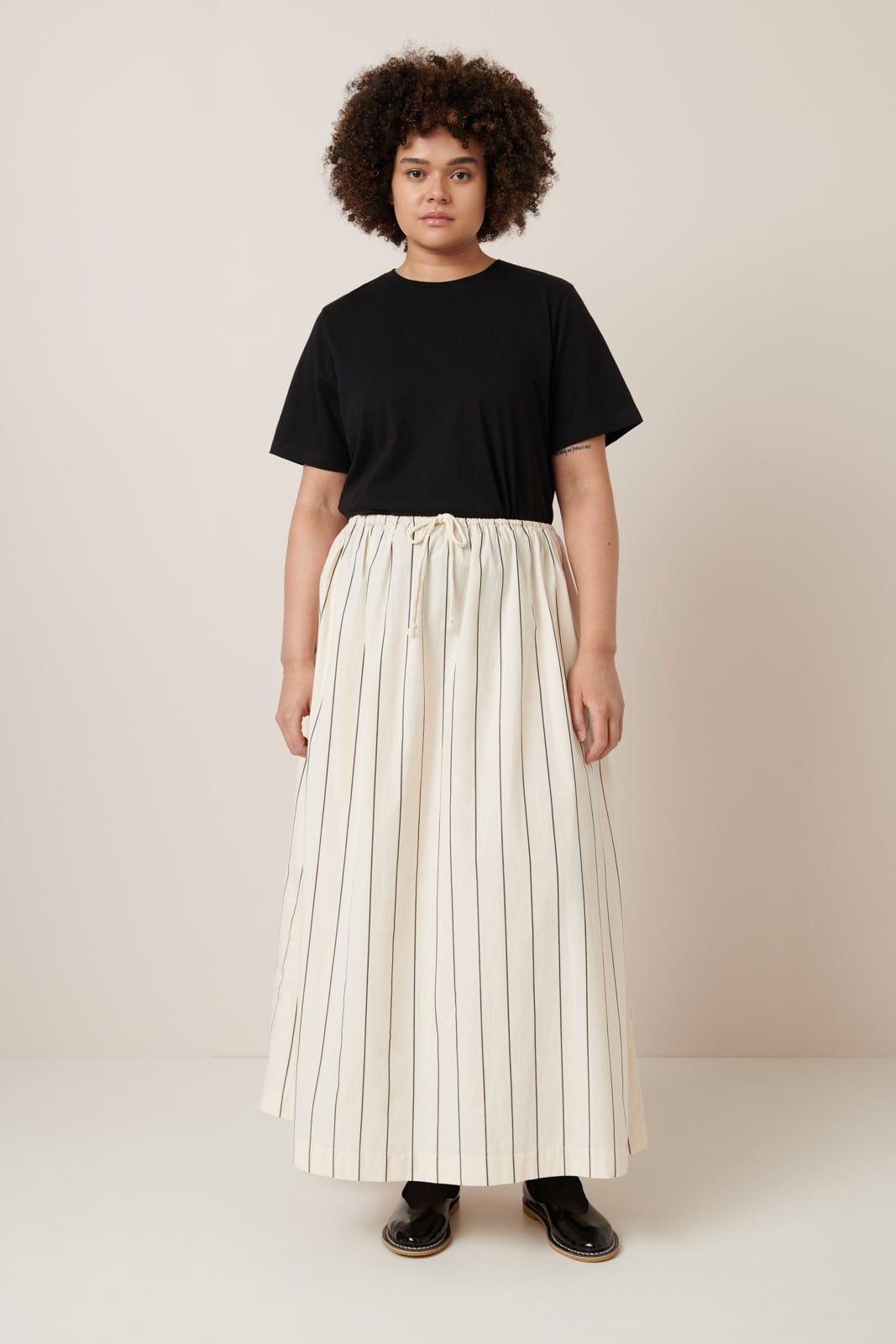 Kowtow - Linear Skirt - Greige Pinstripe