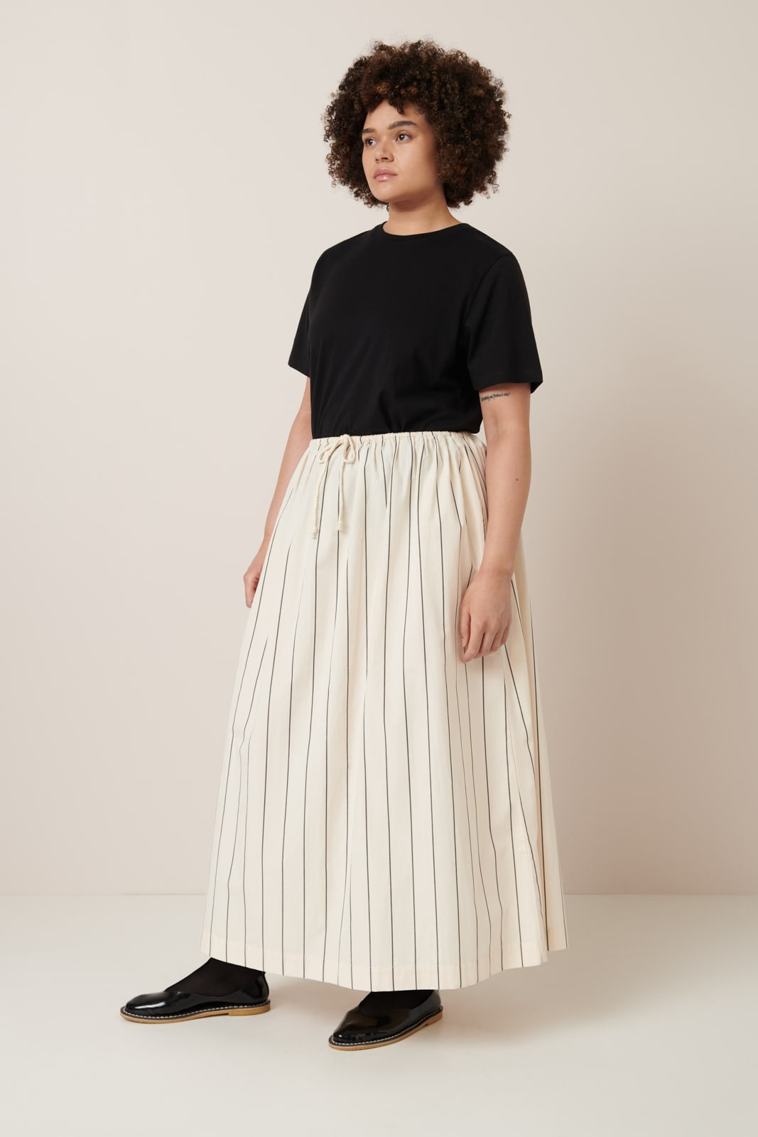 Kowtow - Linear Skirt - Greige Pinstripe