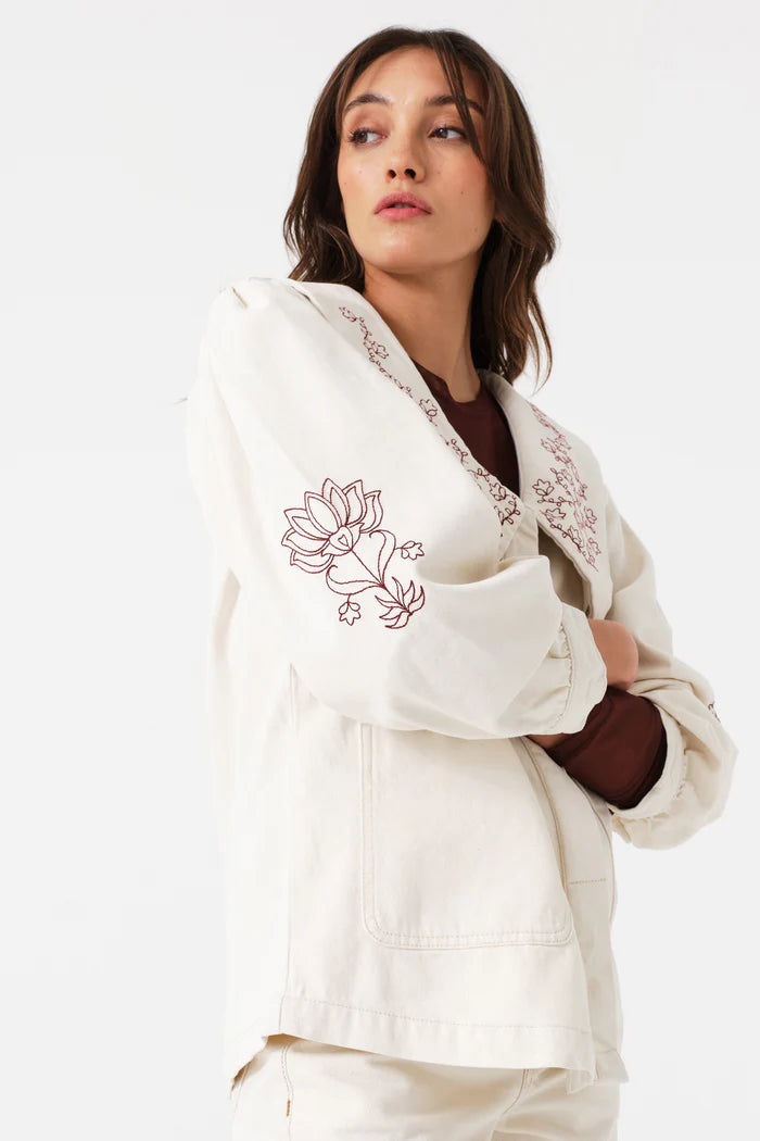 Seventy + Mochi - Neve Flower-Embroidered Denim Jacket - Ecru