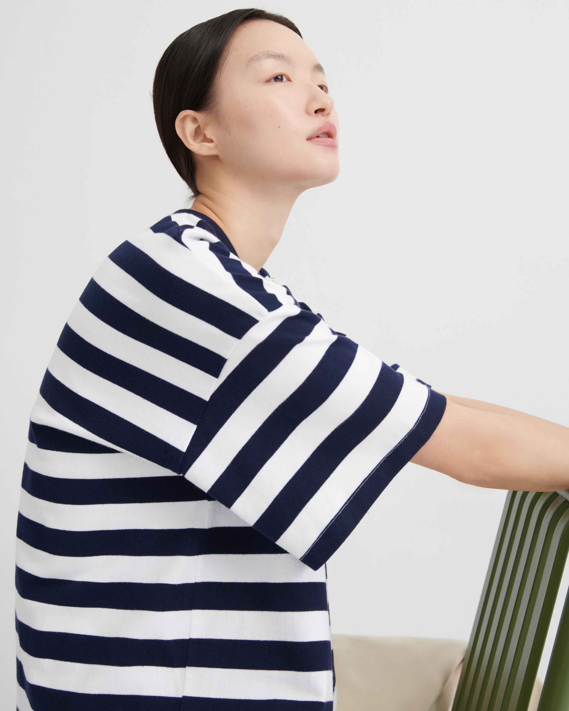 Kowtow - Oversized Boxy Tee - Navy White Stripe