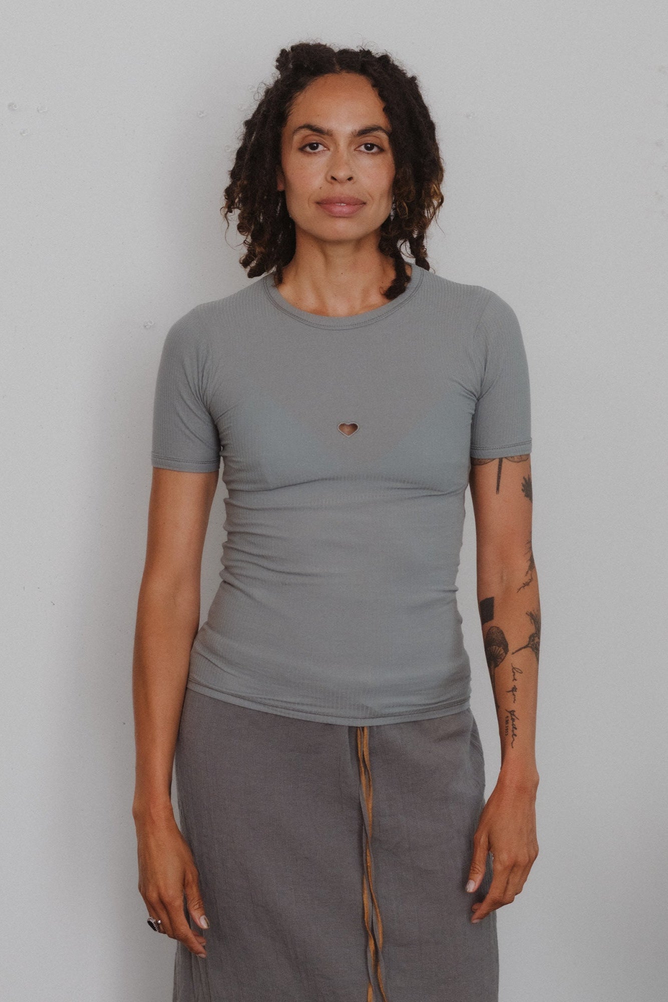 Baserange - Heart Tee Shirt - Fine Organic Cotton Rib - Bow Blue