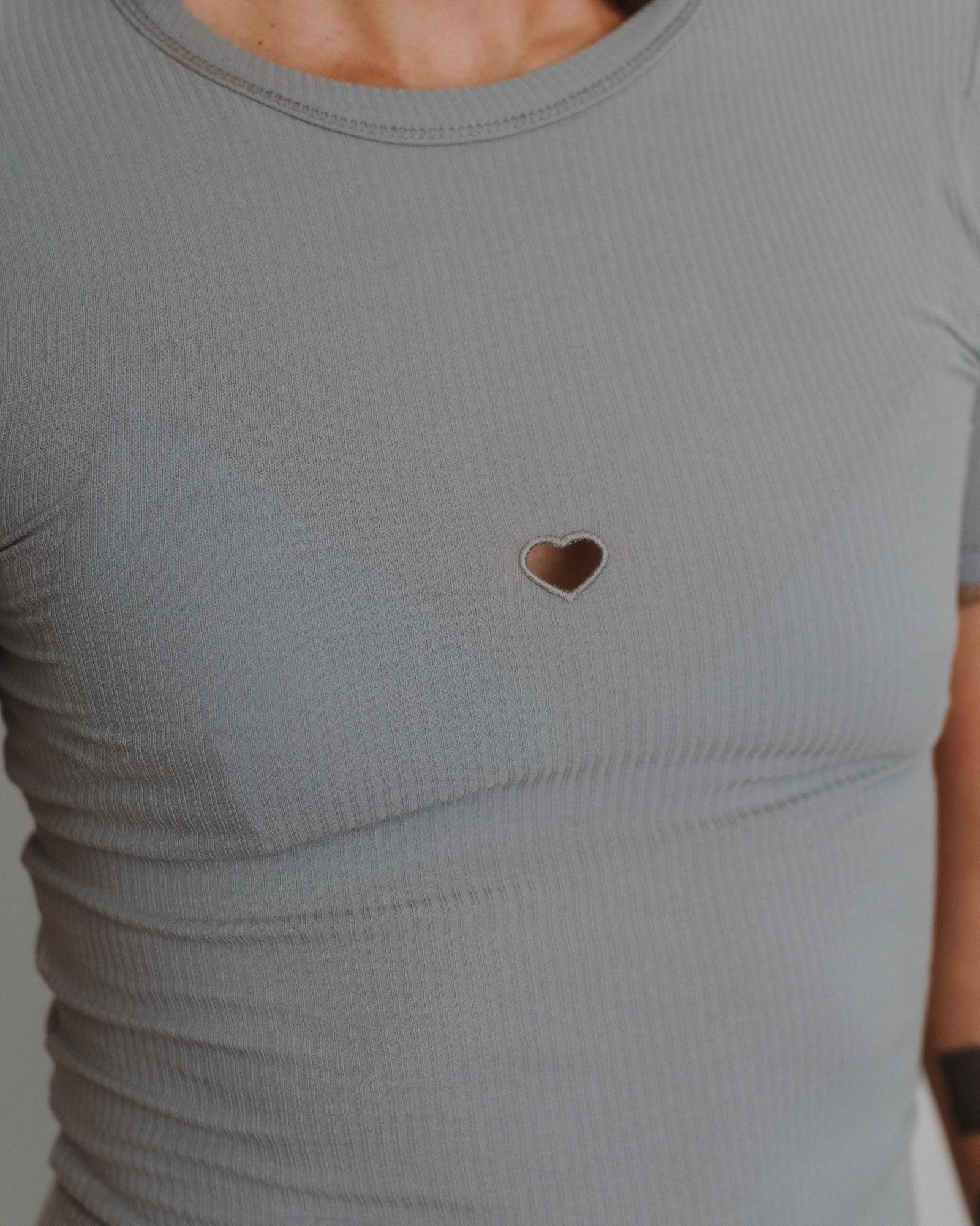 Baserange - Heart Tee Shirt - Fine Organic Cotton Rib - Bow Blue