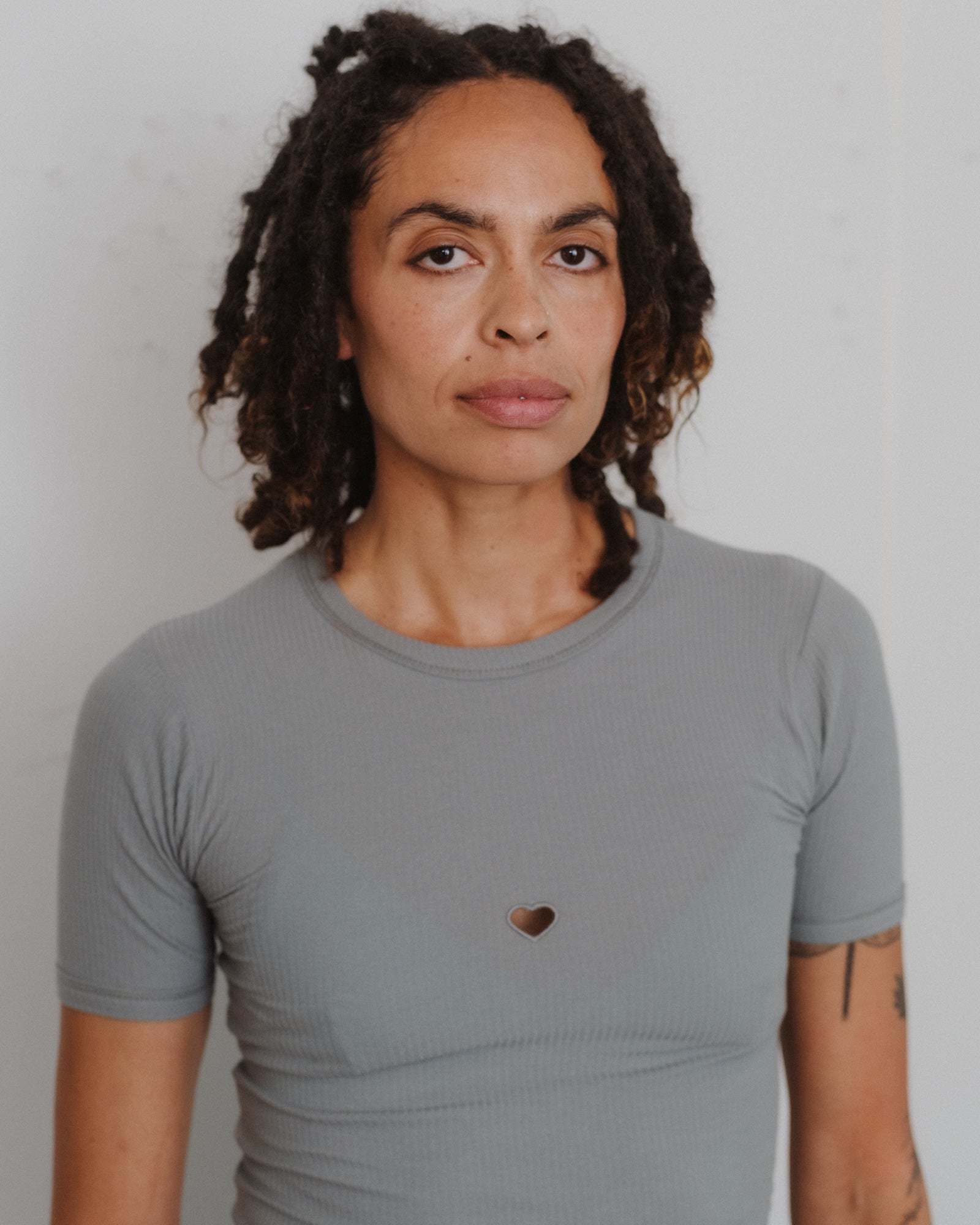 Baserange - Heart Tee Shirt - Fine Organic Cotton Rib - Bow Blue