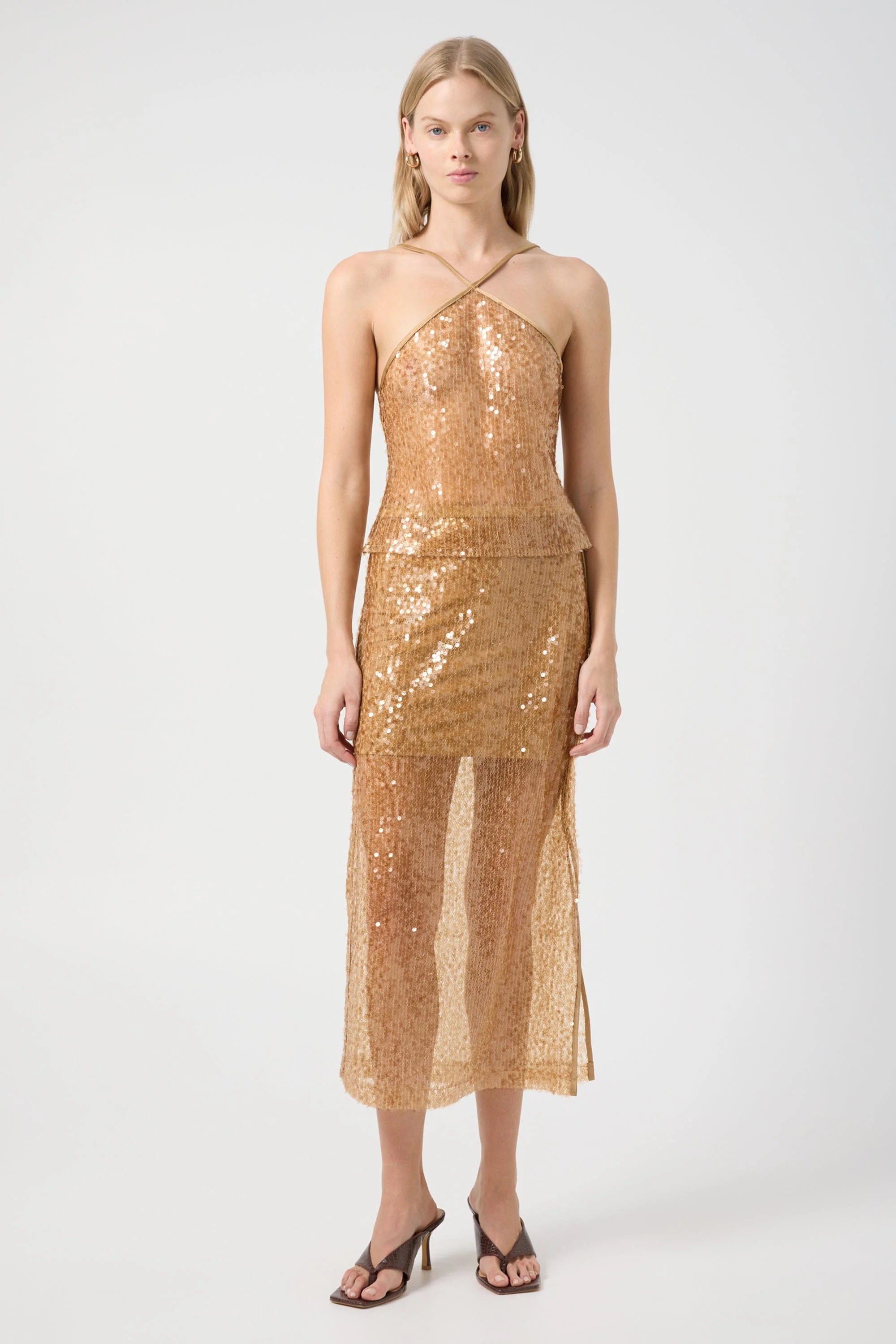 Third Form - Reflection Sequin Midi Skirt - Honey
