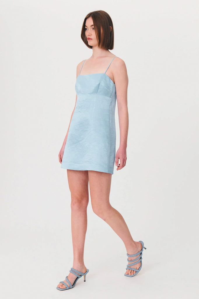 ROWIE - Gwen Silk Linen Mini Dress - Baby Blue