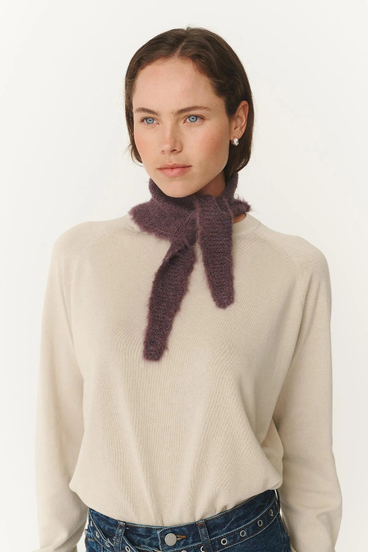 ROWIE - Noa Knit Neckerchief Scarf - Aubergine Marle