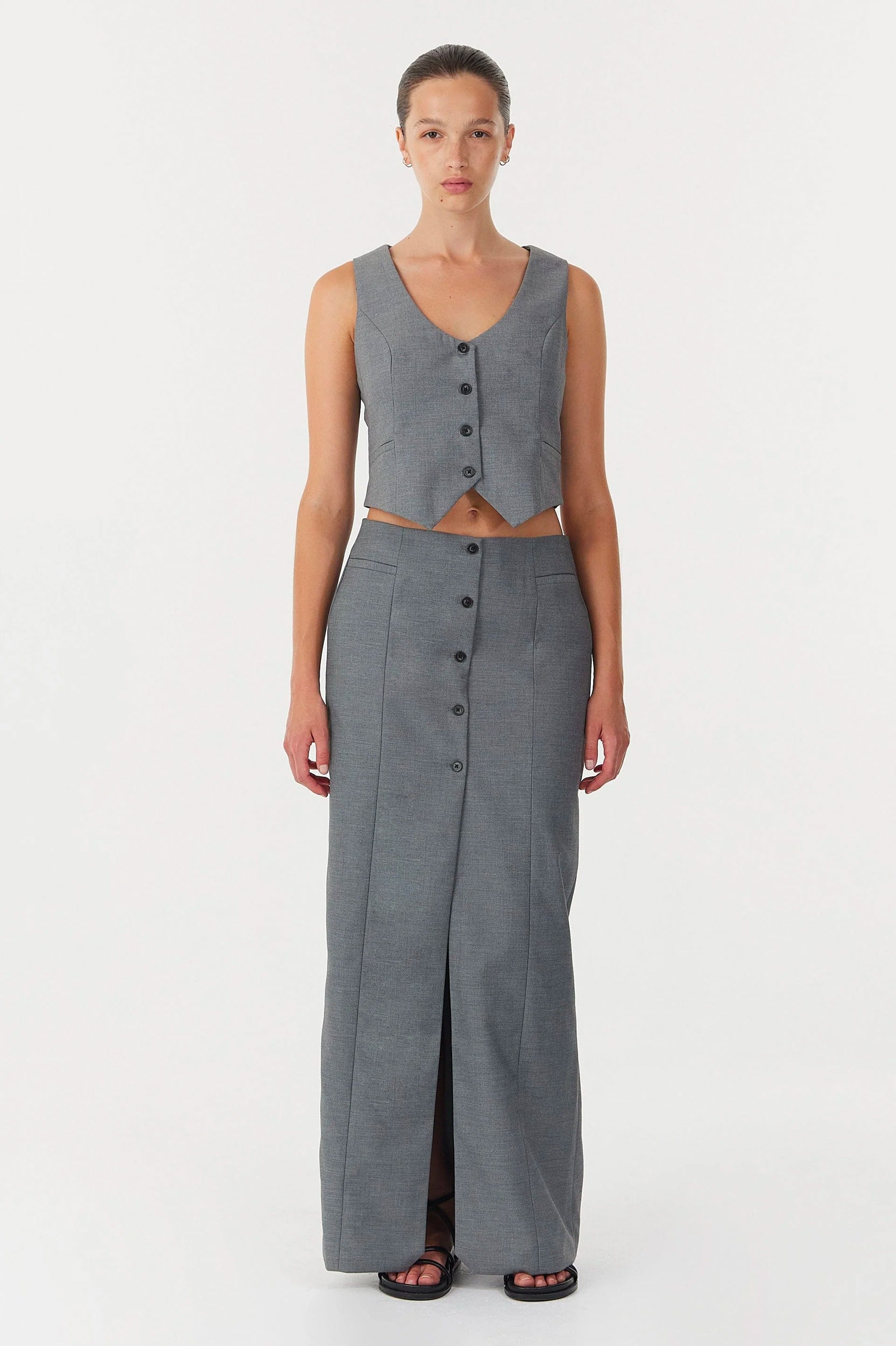 LAST ONE | Third Form - Metropolis Tailored Maxi Skirt - Smoke