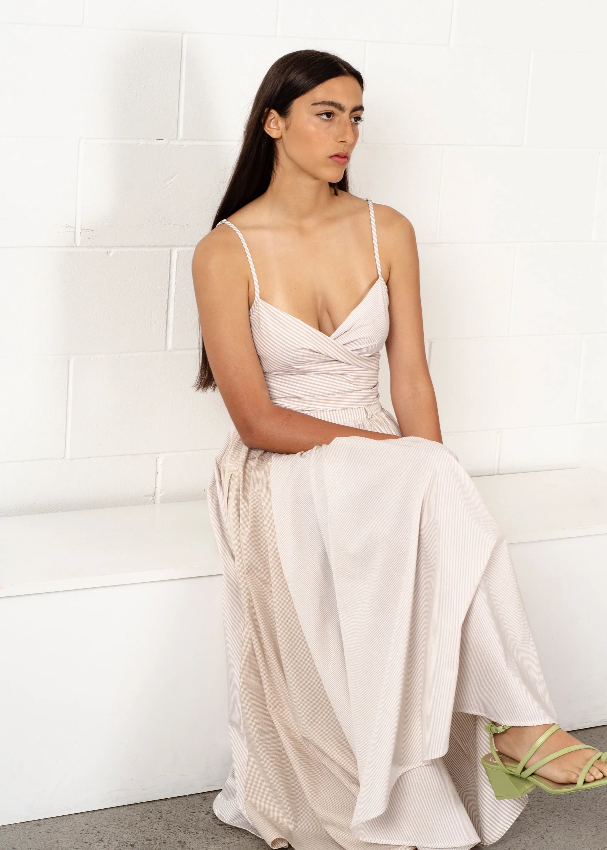 LAST ONE | Penny Sage - Dalton Wrap Top - Sand Stripes