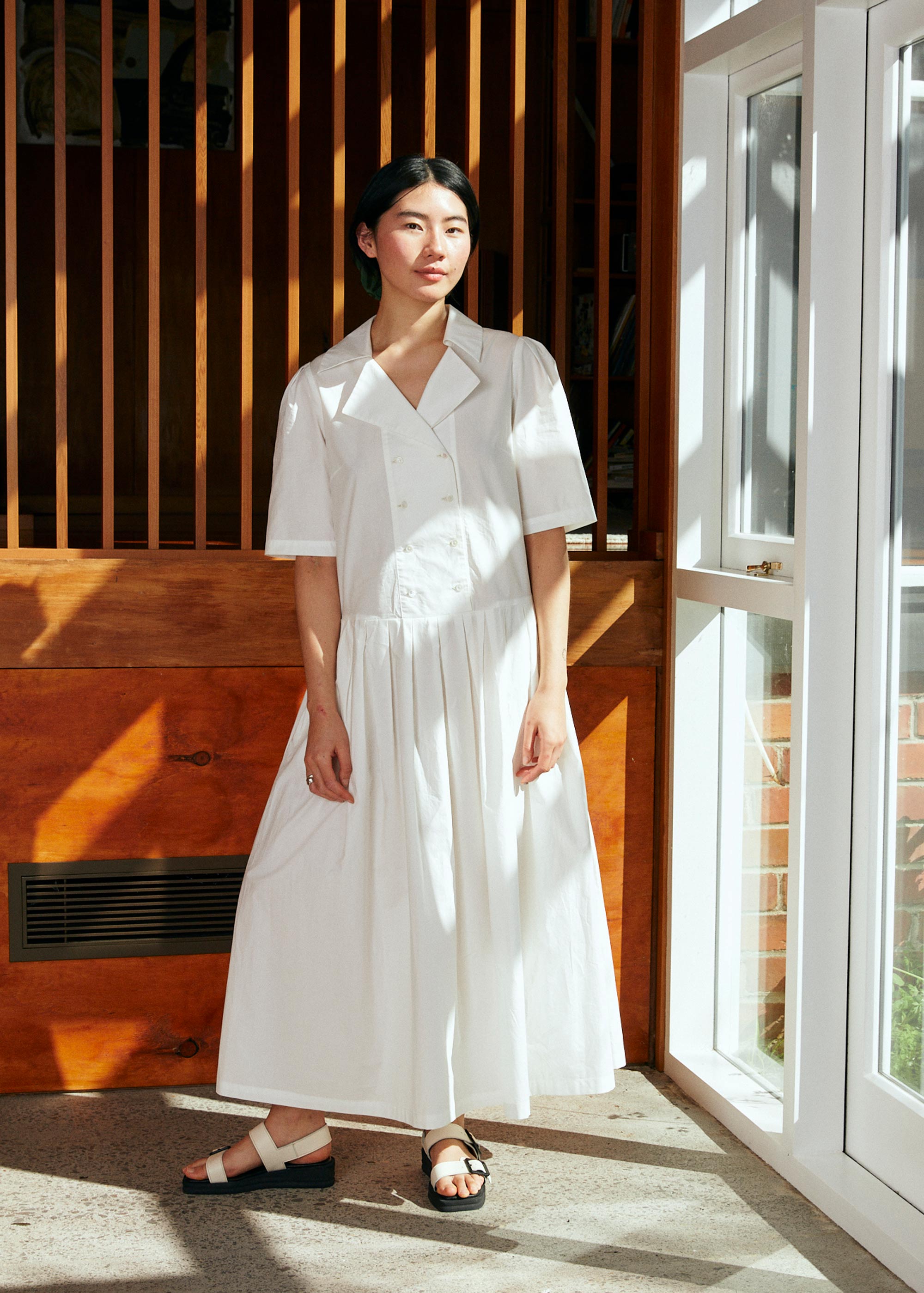 LAST ONE | Penny Sage - Summer Iris Dress - Ivory Poplin