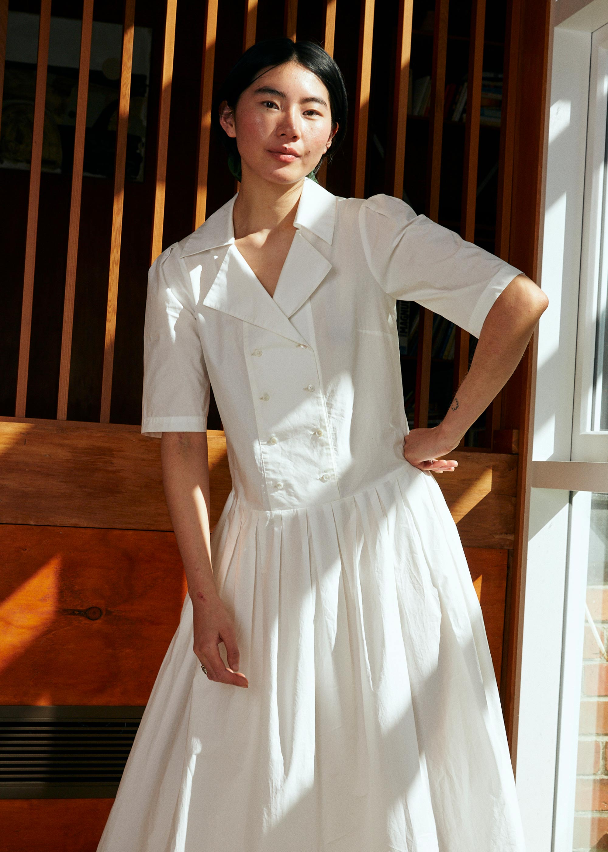 LAST ONE | Penny Sage - Summer Iris Dress - Ivory Poplin