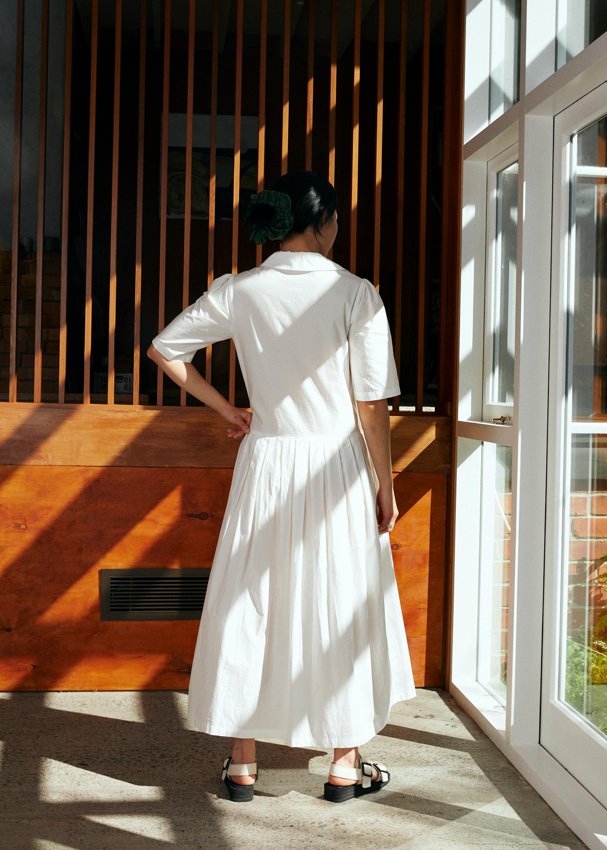 LAST ONE | Penny Sage - Summer Iris Dress - Ivory Poplin