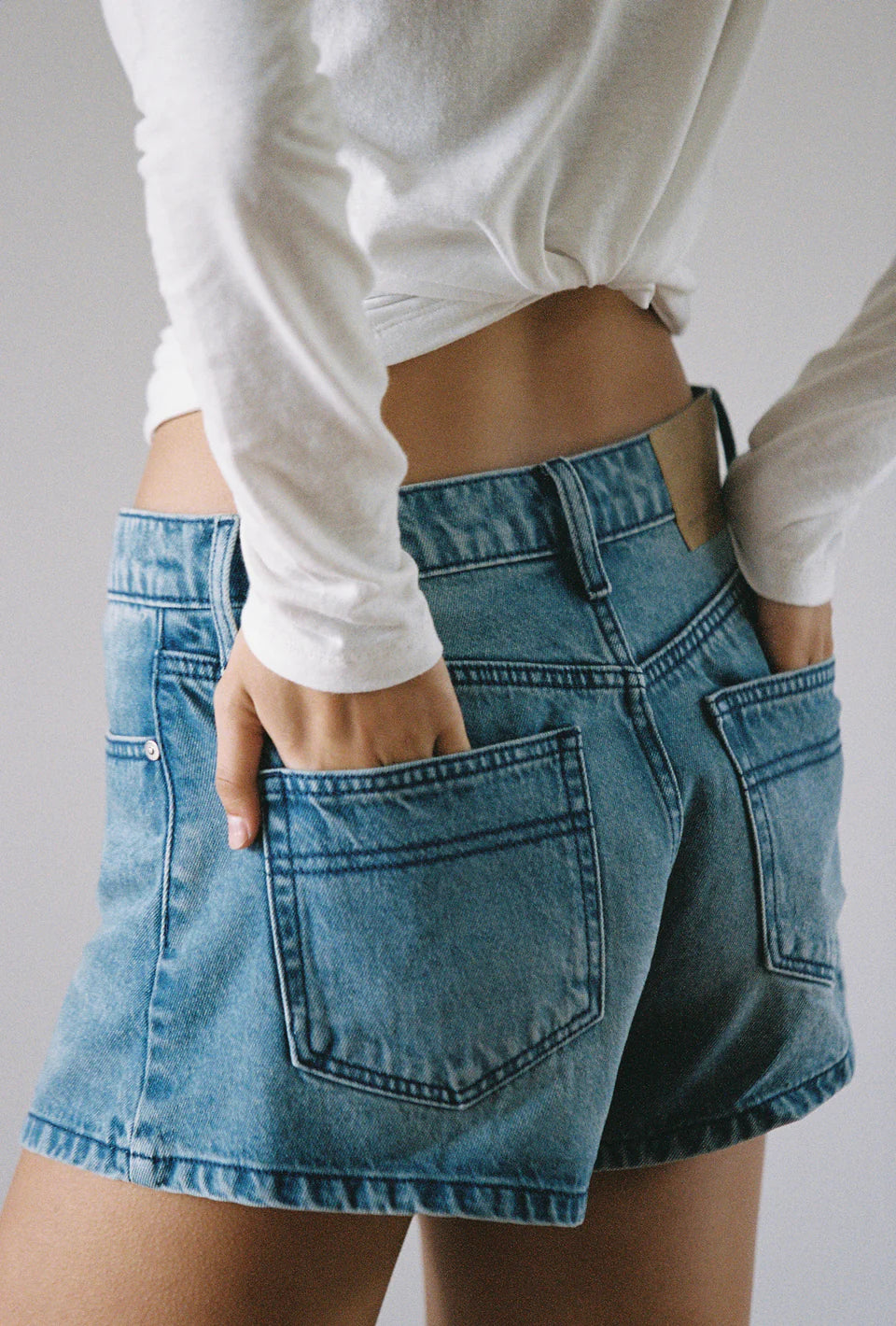 Outland Denim - Ebony High Flare Short - Marina Mid Blue