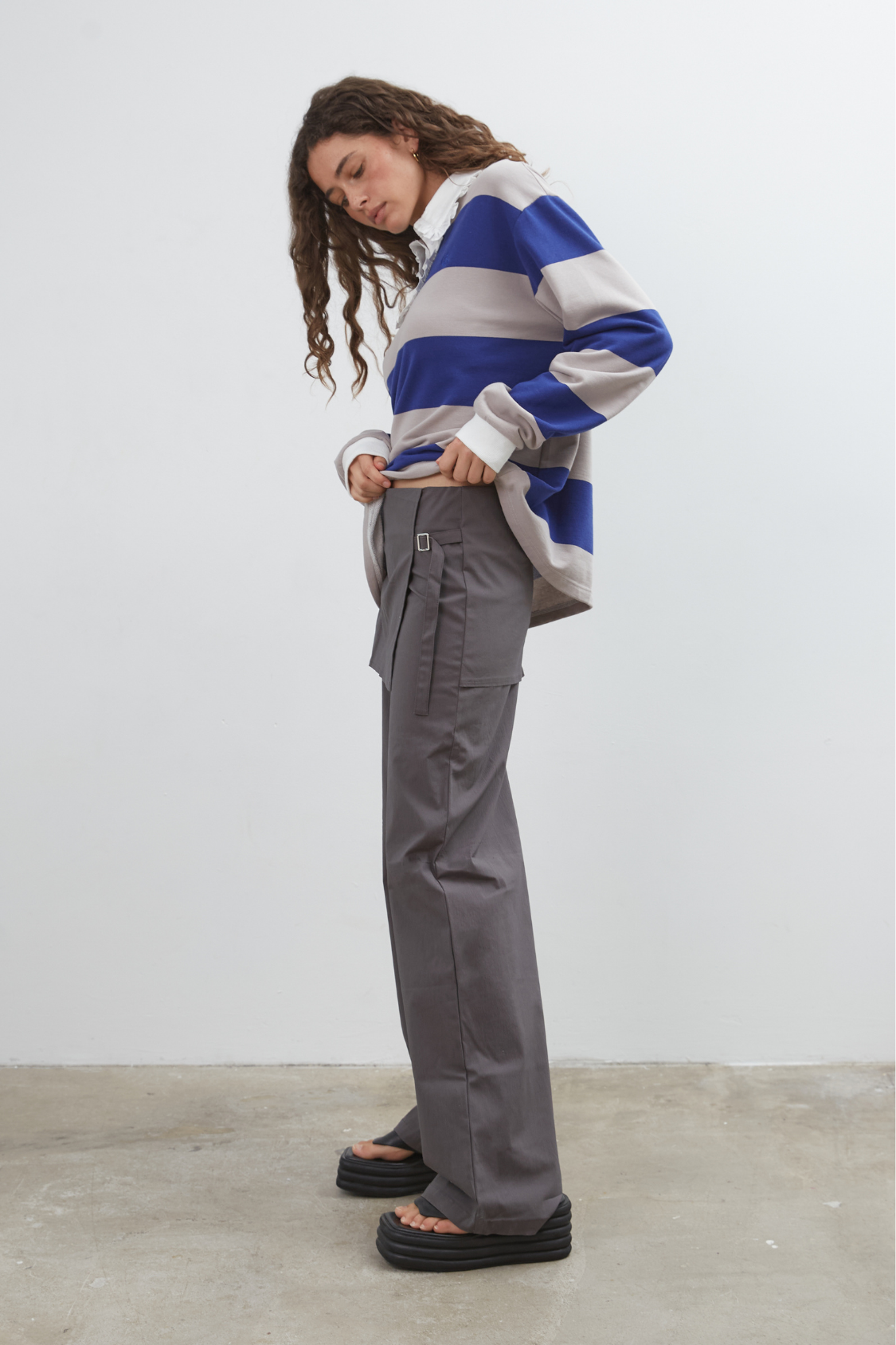 Commonplace - Ocean Frill Polo - Navy Grey White