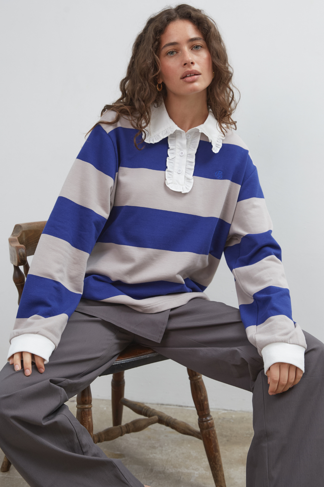 Commonplace - Ocean Frill Polo - Navy Grey White