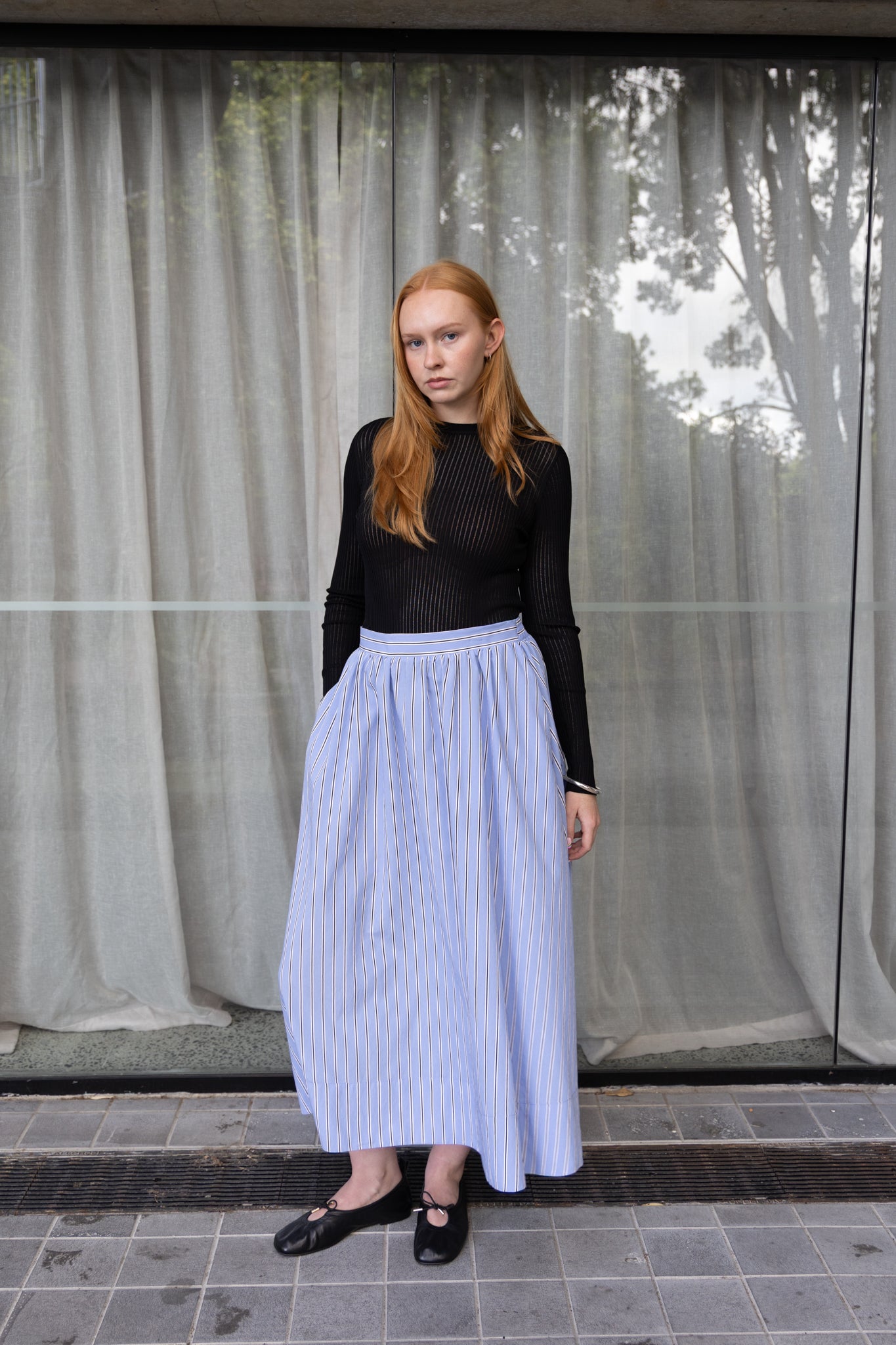 Annie - Rue Skirt - Pale Blue Stripe