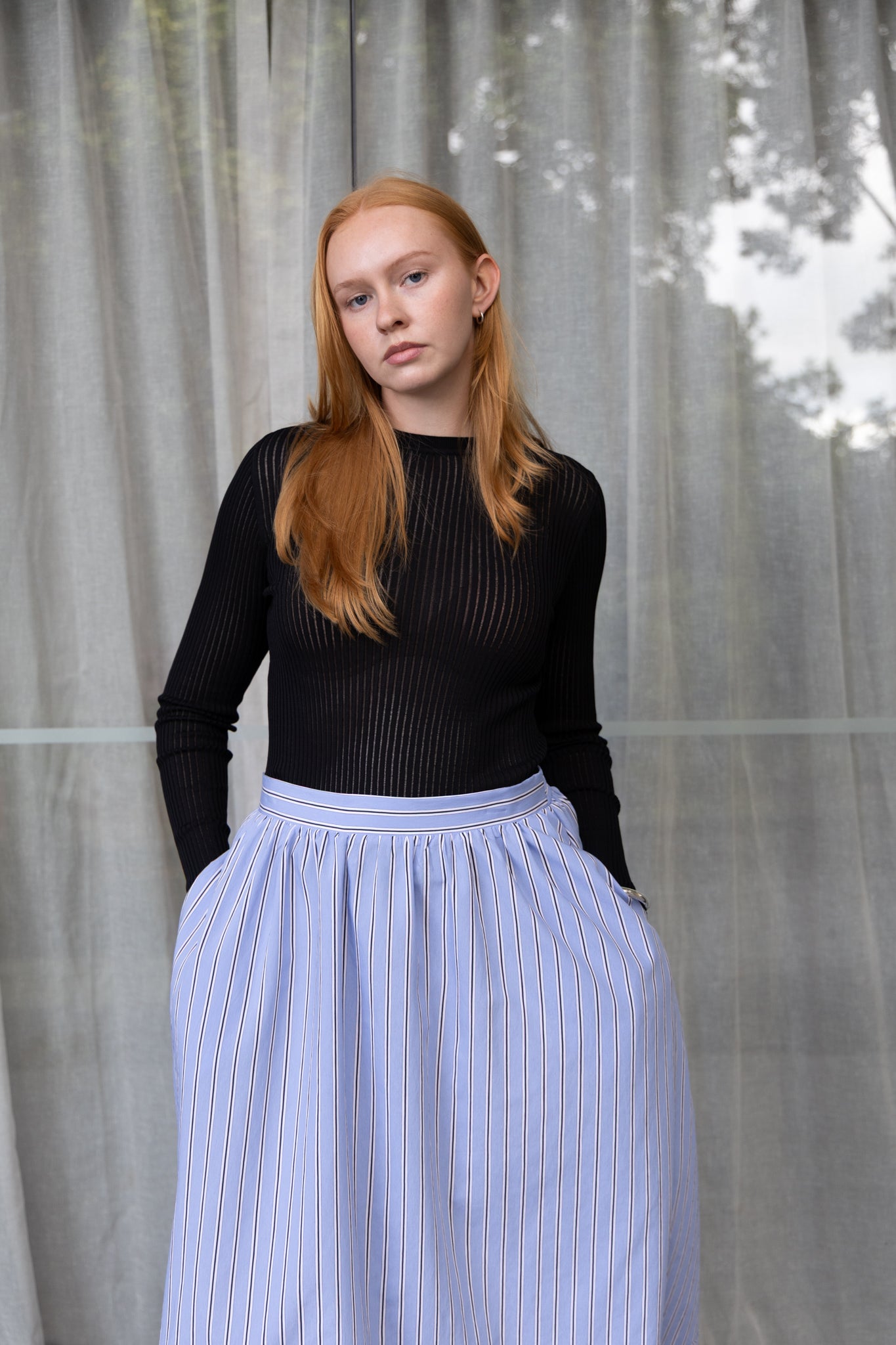 Annie - Rue Skirt - Pale Blue Stripe