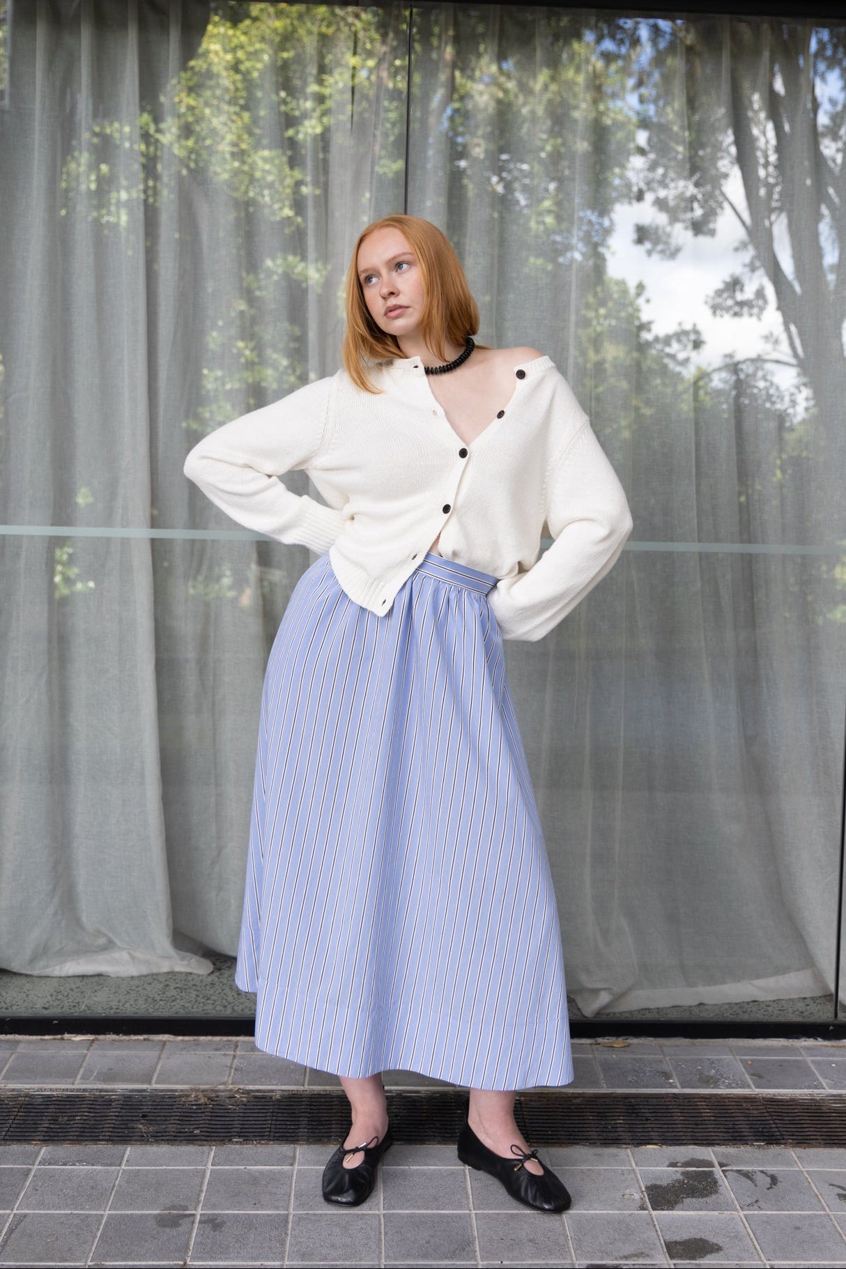 Annie - Rue Skirt - Pale Blue Stripe