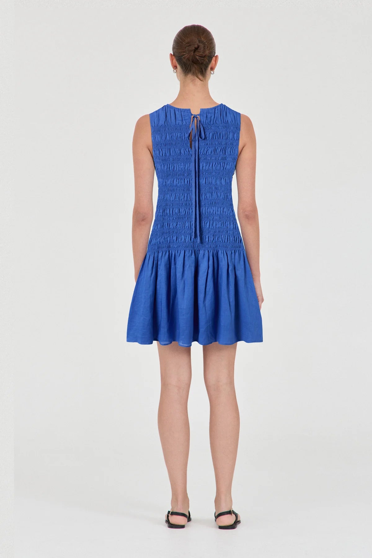 Friend Of Audrey - Lily Shirred Mini Dress - Azure Blue