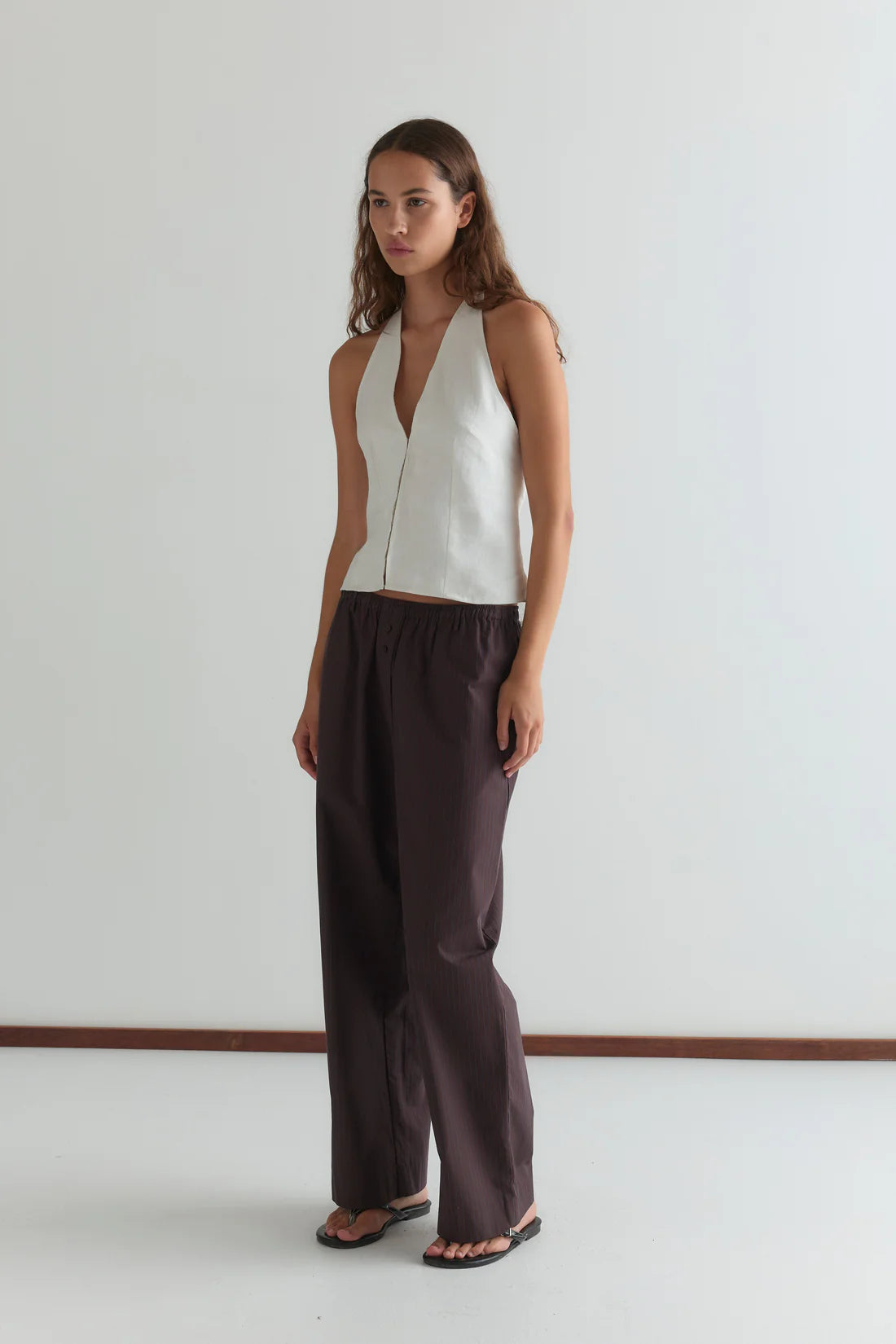 Deiji Studios - Double Button Pant - Brown Stripe